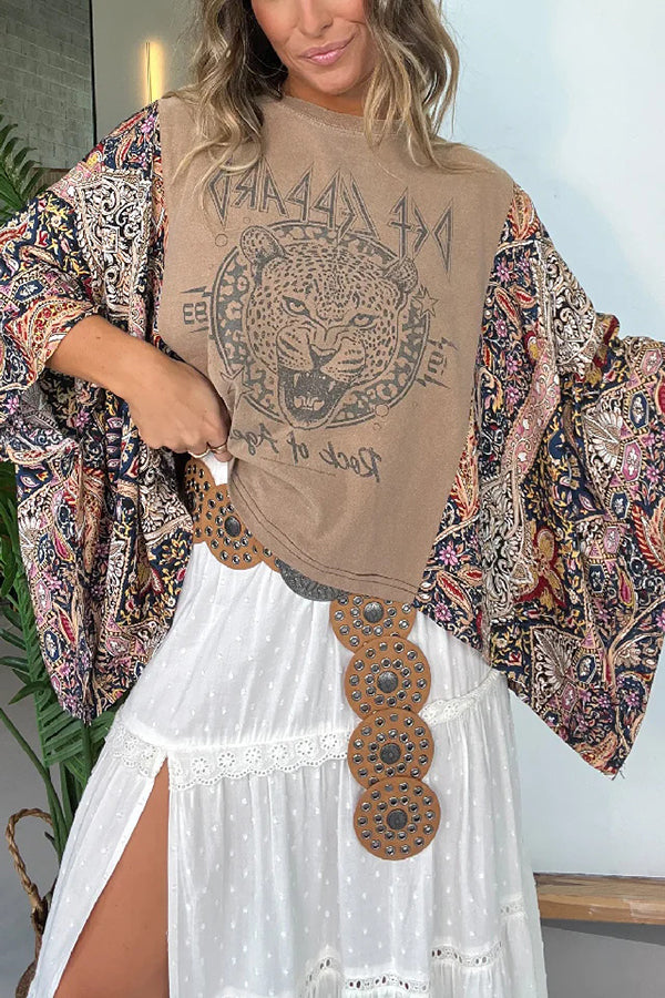 Stylish Ethnic Print Batwing Sleeve Loose Blouse for Women - Boho Chic Tunic Top for Casual Outings & Summer Festivals