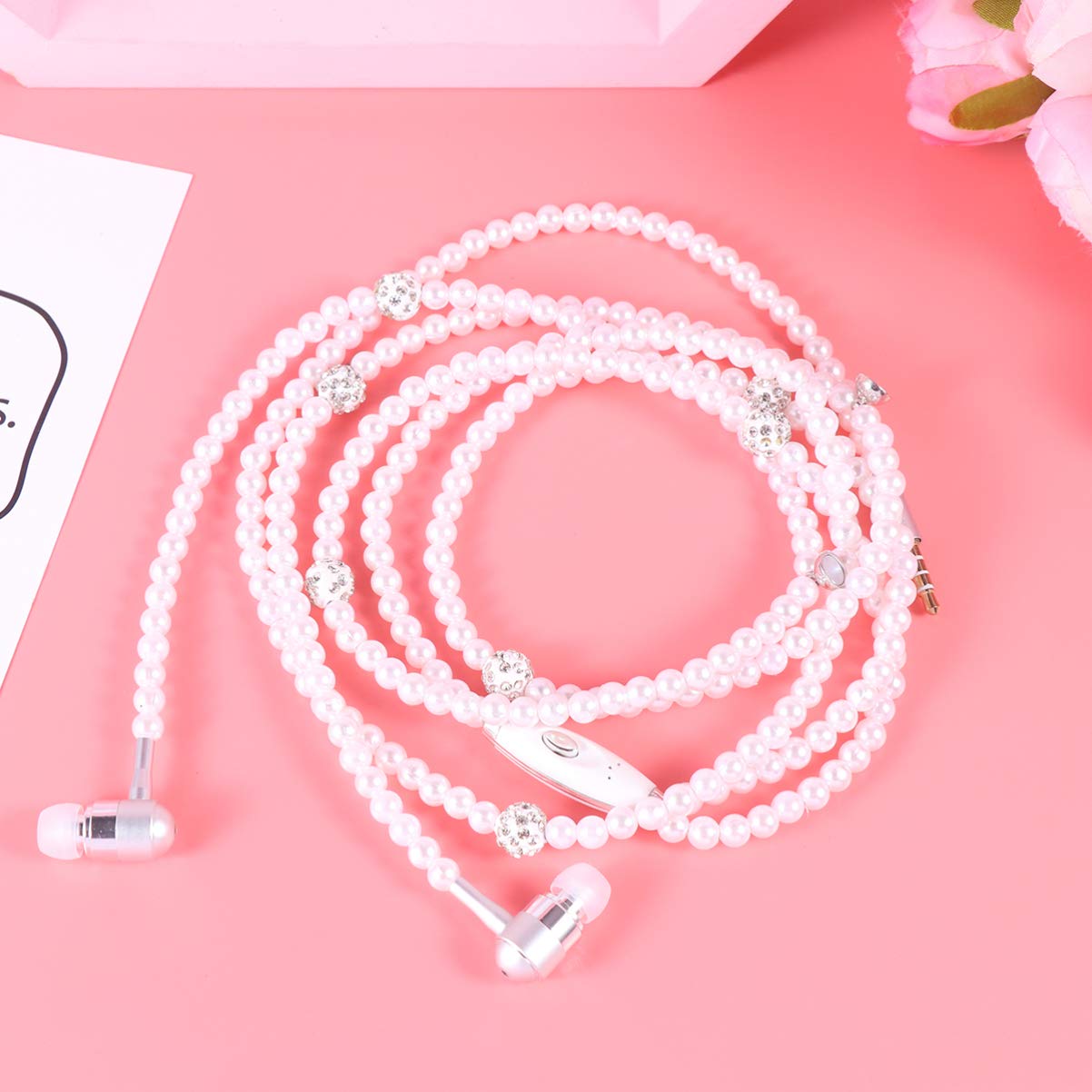 Wireless In-Ear Earbuds with Microphone - Bluetooth Headphones with Remote Control & Built-in Mic | Pearl Chain Design for Women & Students | Perfect for Gym, Commuting & Studying (White)