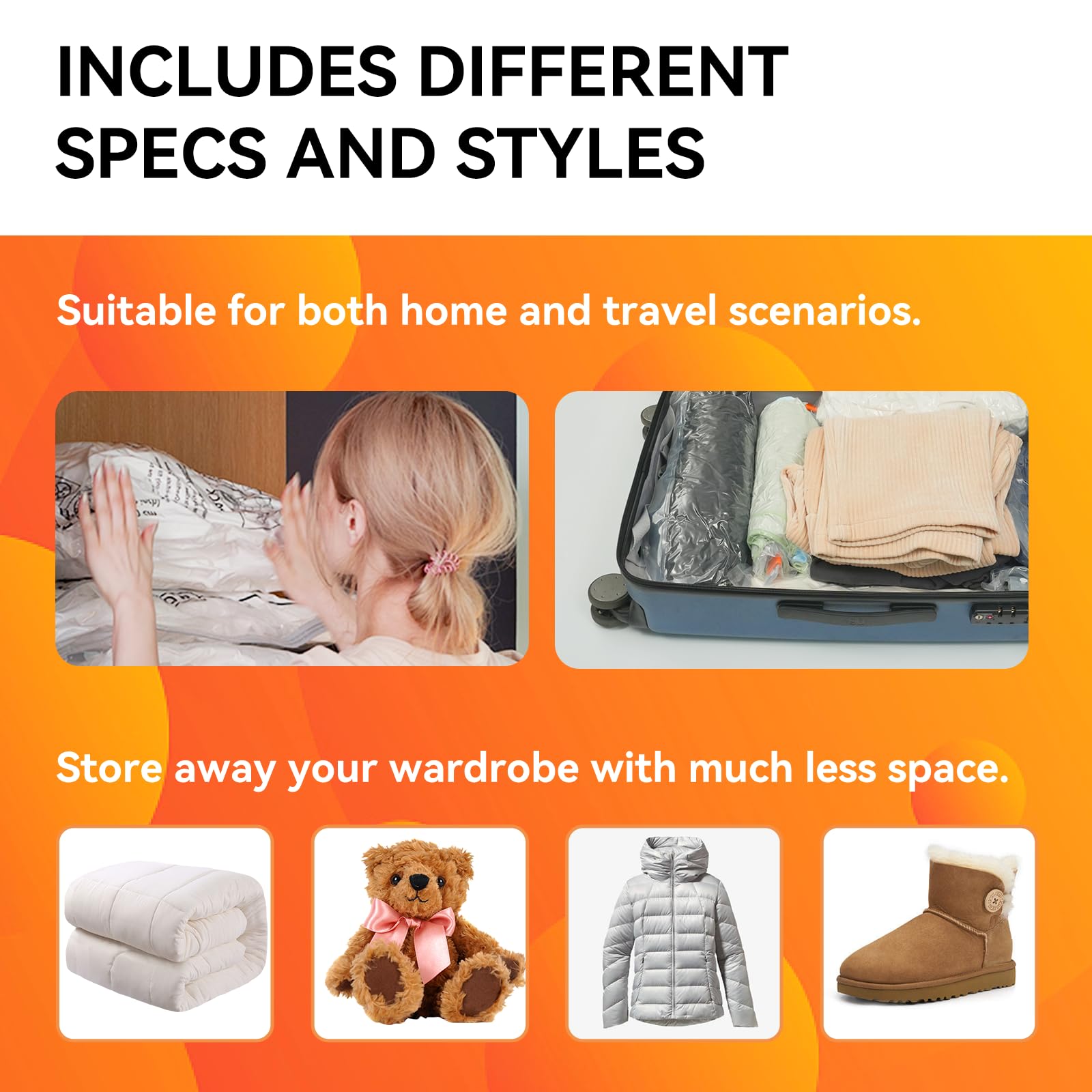 2024 New Vacuum Storage Bags - 10 Large Space Saver Bags with Rapid Vacuum Technology | Double Zip Seal & Special Clip Stopper | Perfect for Clothes, Blankets Compression & Travel Organization | Great for Home Storage, Moving & Seasonal Clothes Packing