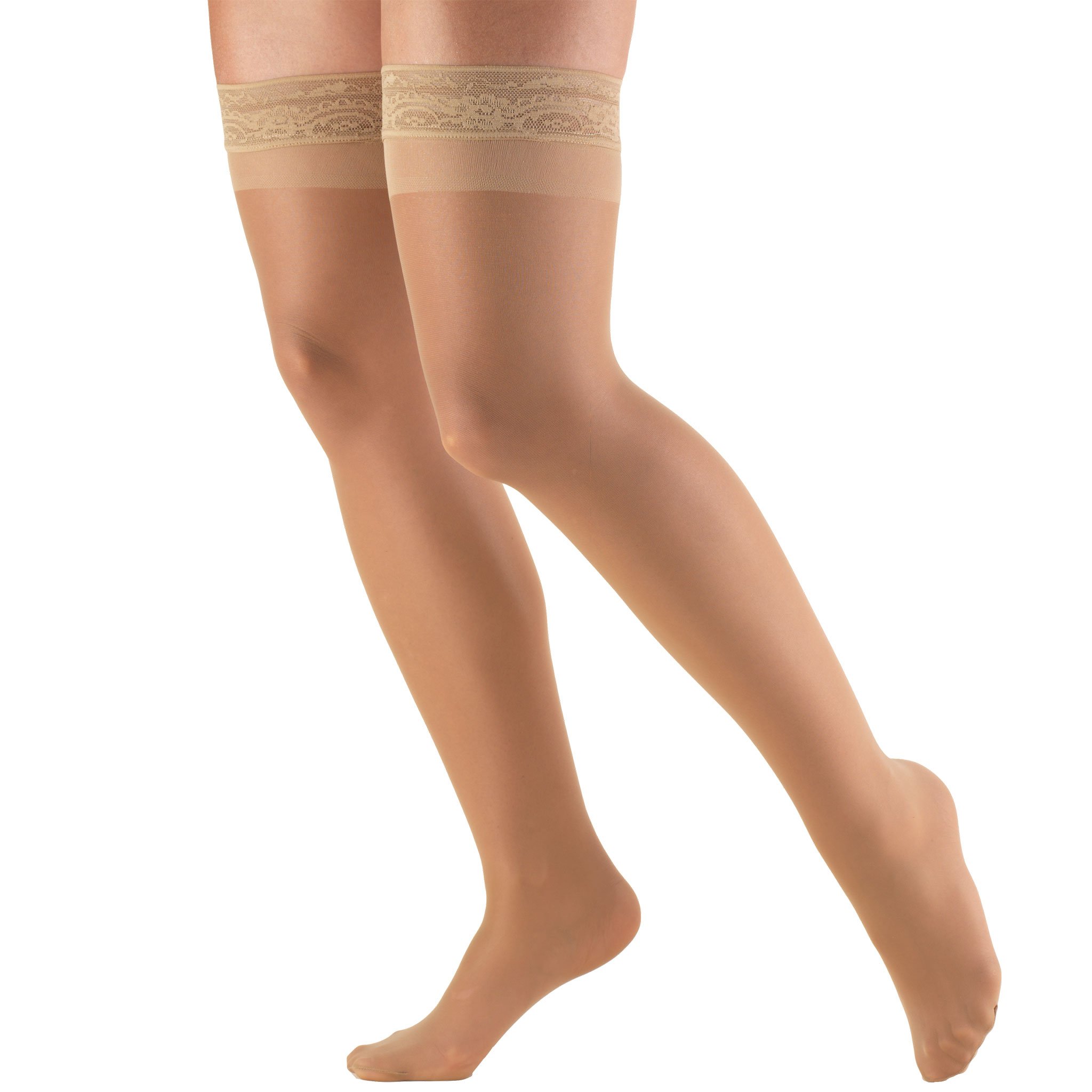 Truform Sheer Compression Stockings 8-15 mmHg - Women's Thigh High Support Stockings 20 Denier Beige Medium - Perfect for Travel, Work & Varicose Vein Relief