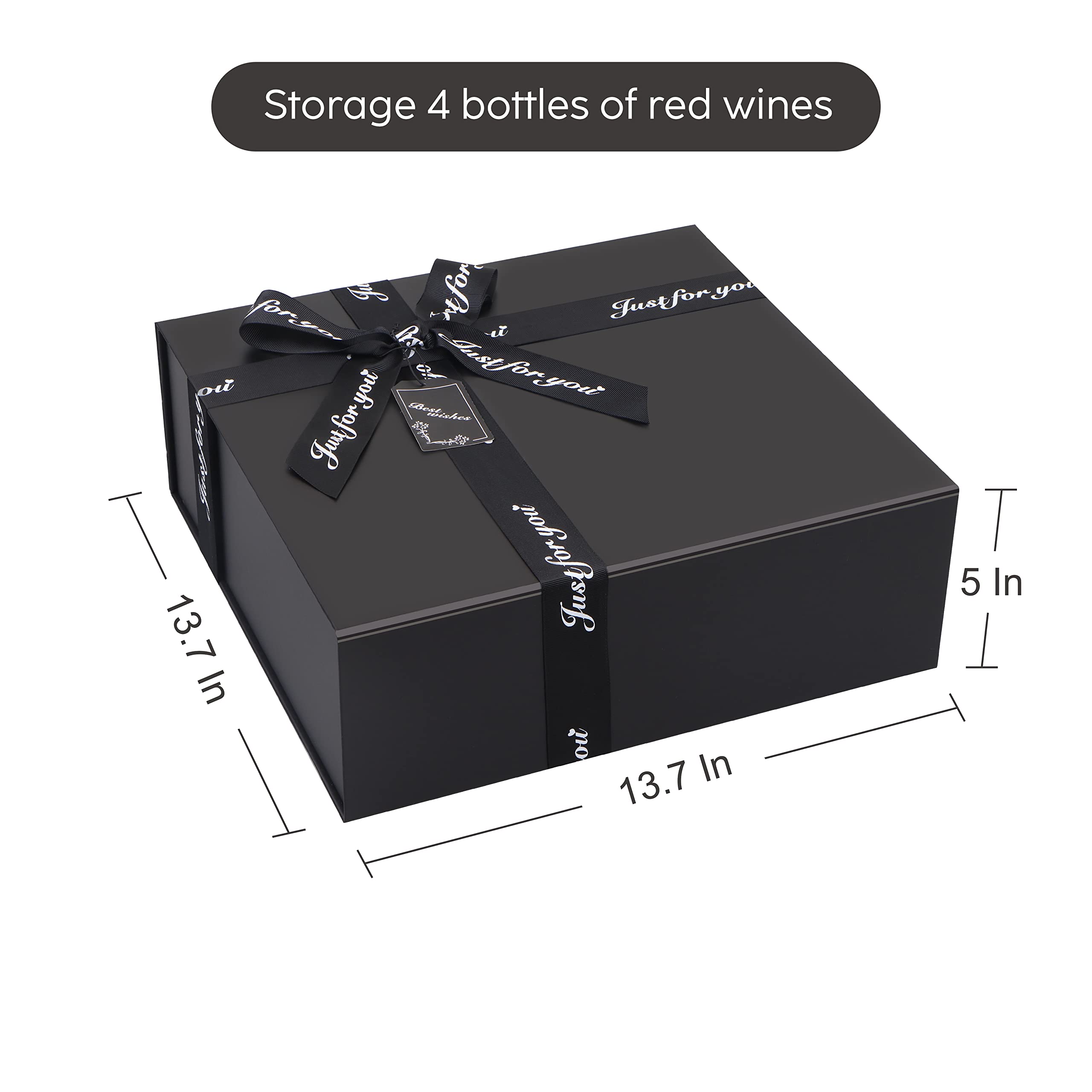 Elegant Black Gift Box with Bow - 14.76×12.99×4.92 Inches Wedding Bridesmaid Proposal Box, Halloween Thanksgiving Christmas Children's Day Present Packaging - Perfect for Holiday Gifts, Party Favors & Special Occasions