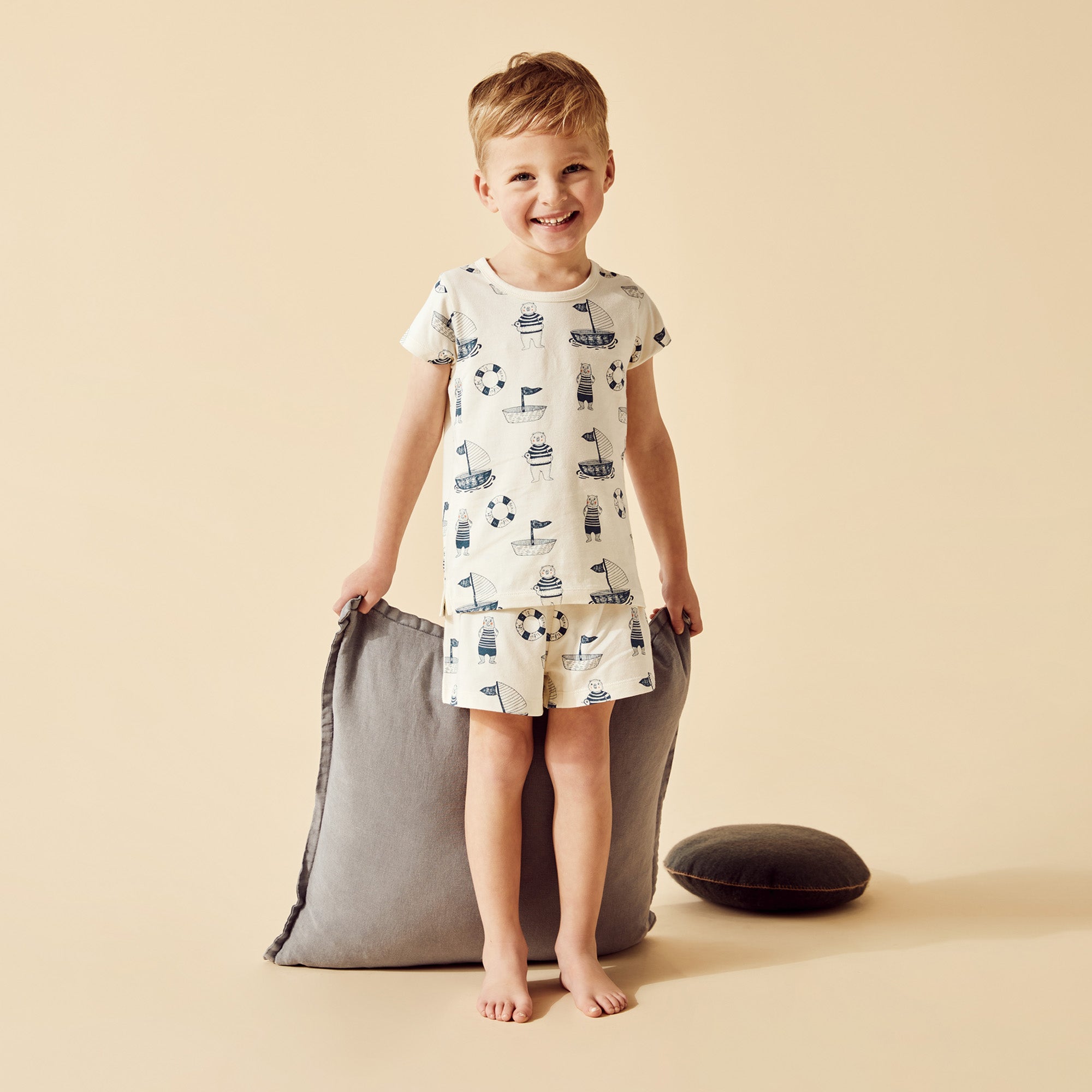 Nautical Bear Organic Cotton Short Sleeve Pajama Set for Women - Soft & Breathable Sleepwear for Summer Nights, Lounging at Home