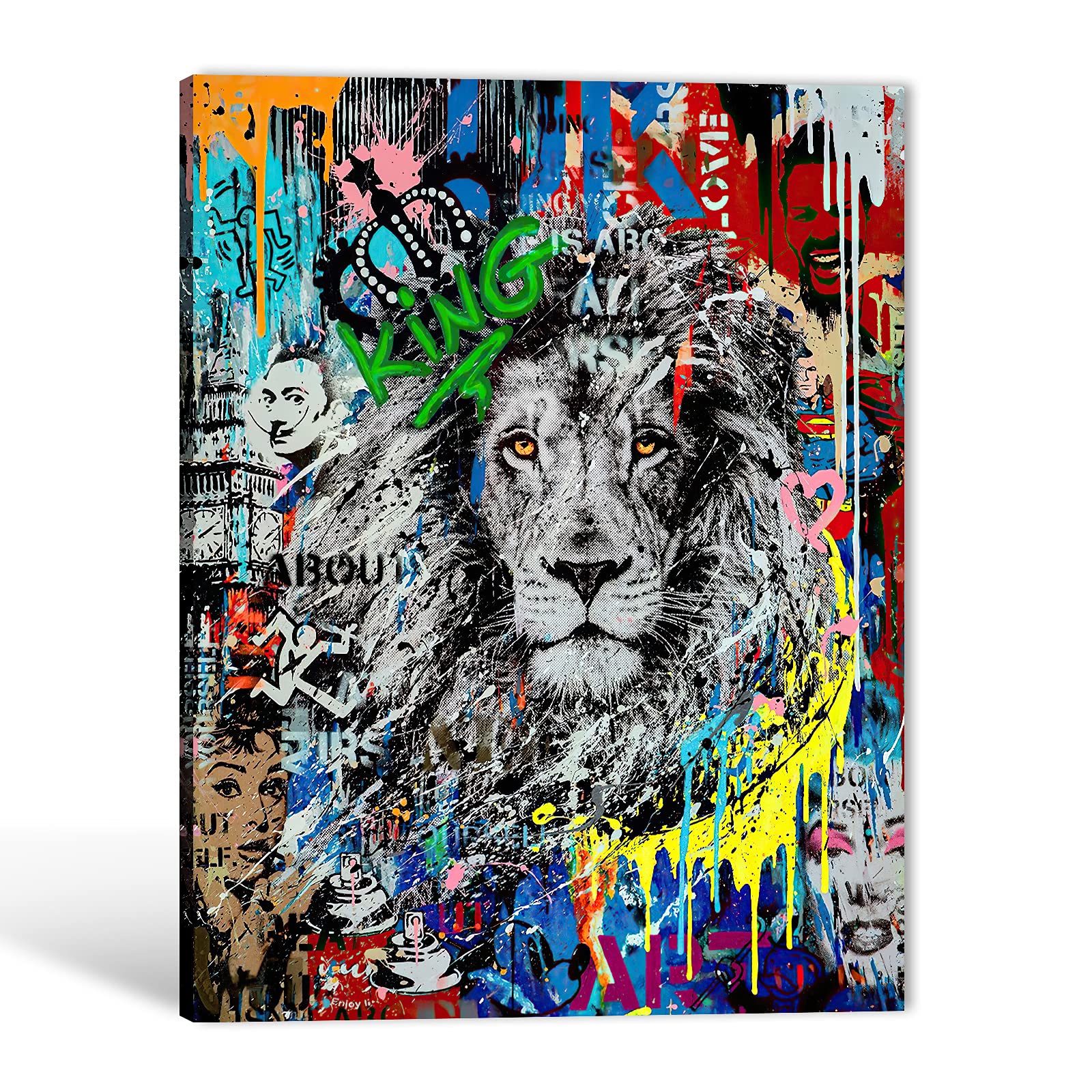 Lion Canvas Wall Art - Colorful Graffiti Lion Head Painting for Men's Room & Office Decor (28x40 Inches) | Modern Animal Wall Art for Living Room, Bedroom & Workspace