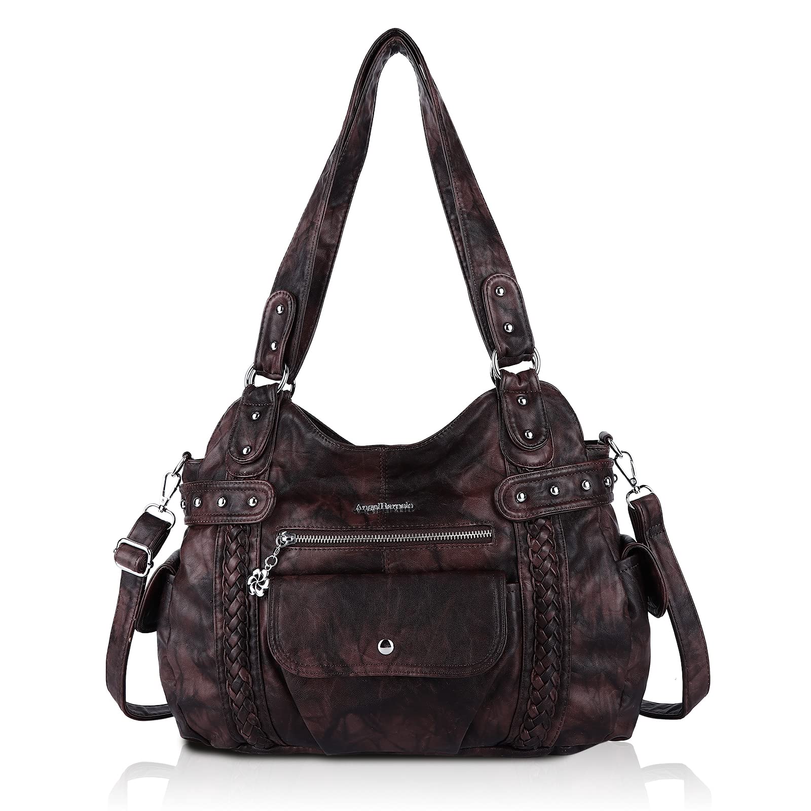 Angel Barcelo Women's Genuine Washed Leather Hobo Handbag - Stylish Shoulder Purse & Satchel Tote Bag for Work, Travel & Everyday Use