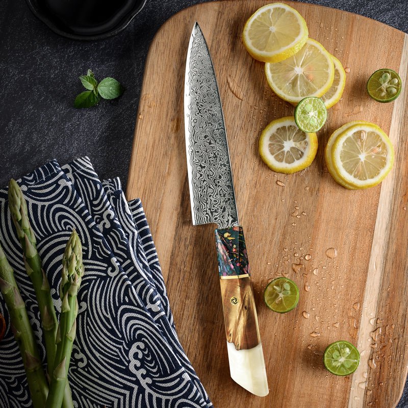 Premium Solace VG10 Damascus Petty Knife with Exotic Olive Wood Handle - Japanese Kitchen Knife for Precision Slicing, Chopping & Garnishing - Perfect for Chefs, Home Cooks & Culinary Enthusiasts