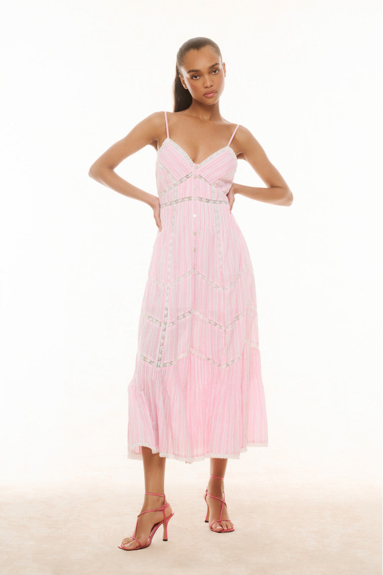 Esilda Women's Cotton Midi Dress - Flowy Summer Casual Dress with Short Sleeves in Captiva Pink | Perfect for Beach Vacations, Date Nights & Brunch Outings