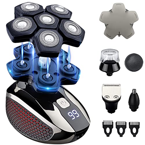 WAHFOX 6-in-1 Electric Head Shaver Kit - 6 Blades & 6 Heads, Magnetic Interface, Easy Cleaning for Bald Men - Multi-Functional Grooming Kit for Home, Travel & Professional Use