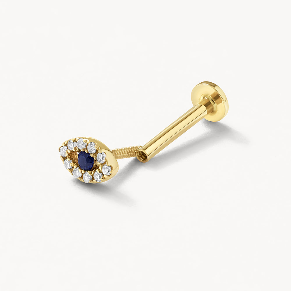 10k Gold Diamond Evil Eye Helix Single Stud Earring - Stylish Protection Jewelry for Everyday Wear & Special Occasions