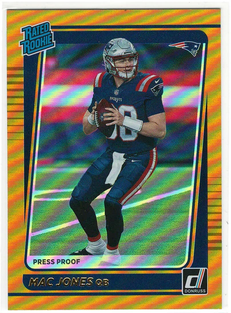 2021 Panini Donruss Mac Jones Premium Stock Press Proof Gold Holo Rated Rookie Football Trading Card - Perfect for NFL Collectors, Sports Memorabilia Displays & Investment Collections
