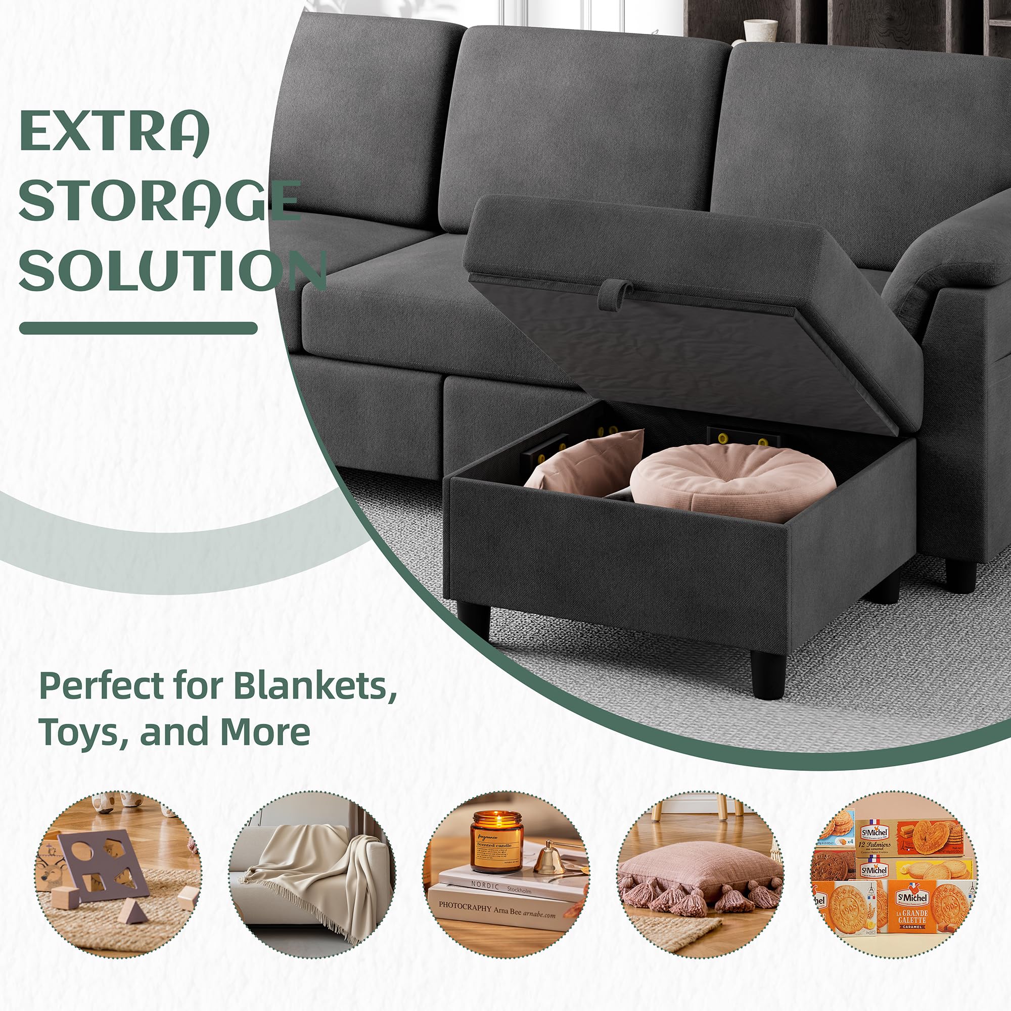 Vongrasig Convertible Sectional Couch - 3-Seat L-Shaped Sofa with Removable Pillows, Mid-Century Modern Linen Fabric Small Couch for Living Room, Apartment & Office (BK) | Perfect for Small Spaces, Movie Nights & Cozy Gatherings