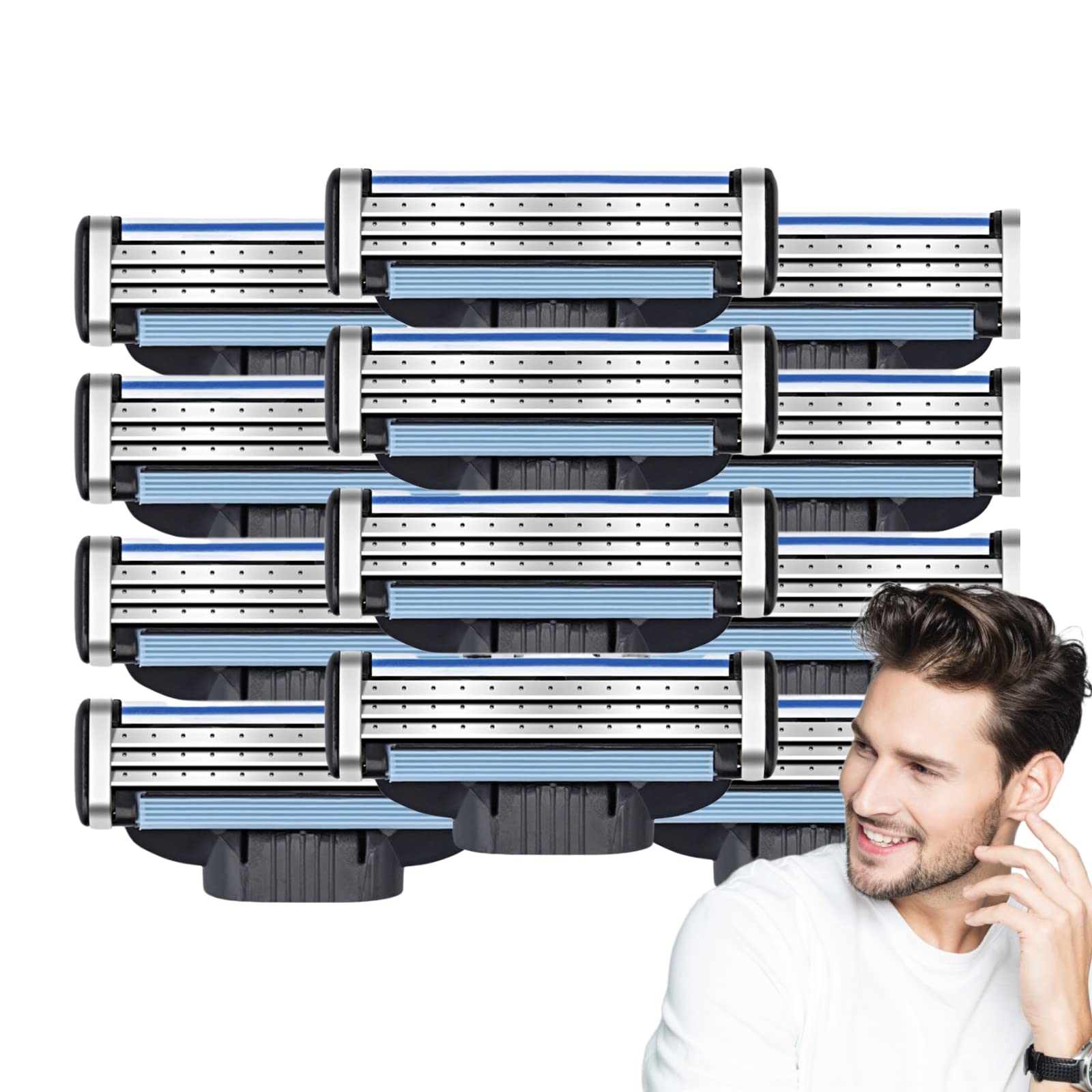 Premium 3-Blade Razor Refills for Men - Ultra Sharp Dual Lubrication Blades for Smooth Shaving - 12 Pack - Perfect for Daily Shaving, Travel & Grooming Kits