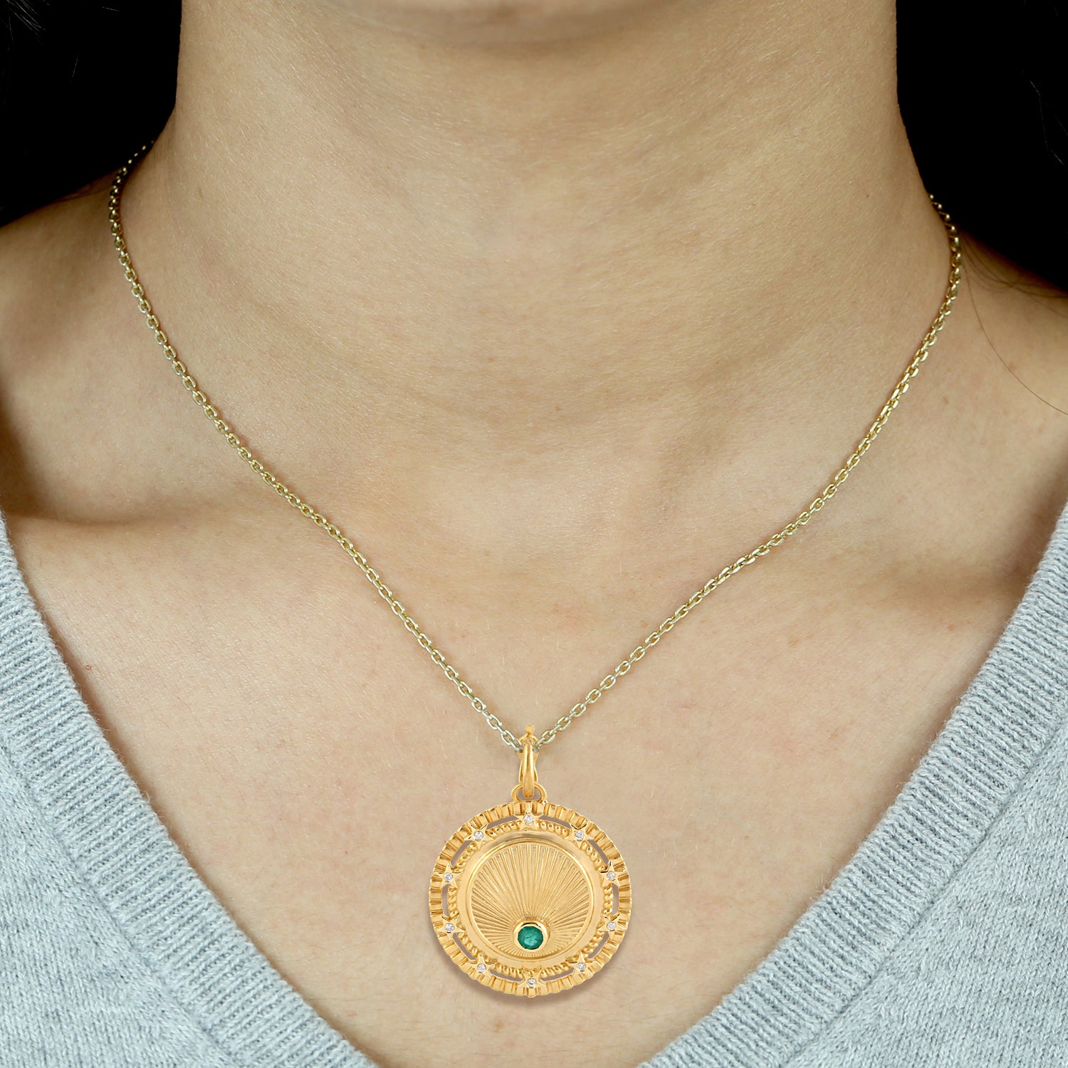 14K Yellow Gold Emerald and Diamond Sunrise Star Pendant Necklace - Perfect Gift for Anniversary, Birthday & Special Occasions