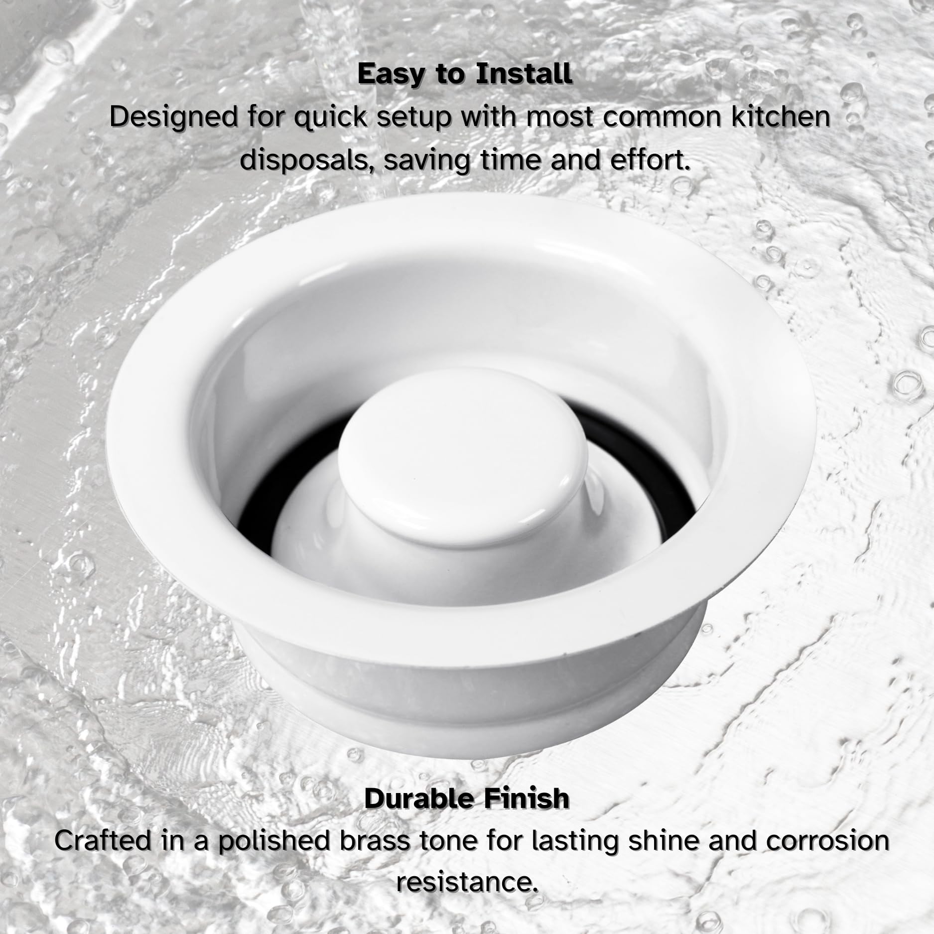 Westbrass D2089-50 White Powder Coated 3-Bolt Mount Waste Disposal Flange & Stopper - 1 Pack - Perfect for Kitchen Sink, Bathroom Drain, and Plumbing Installations