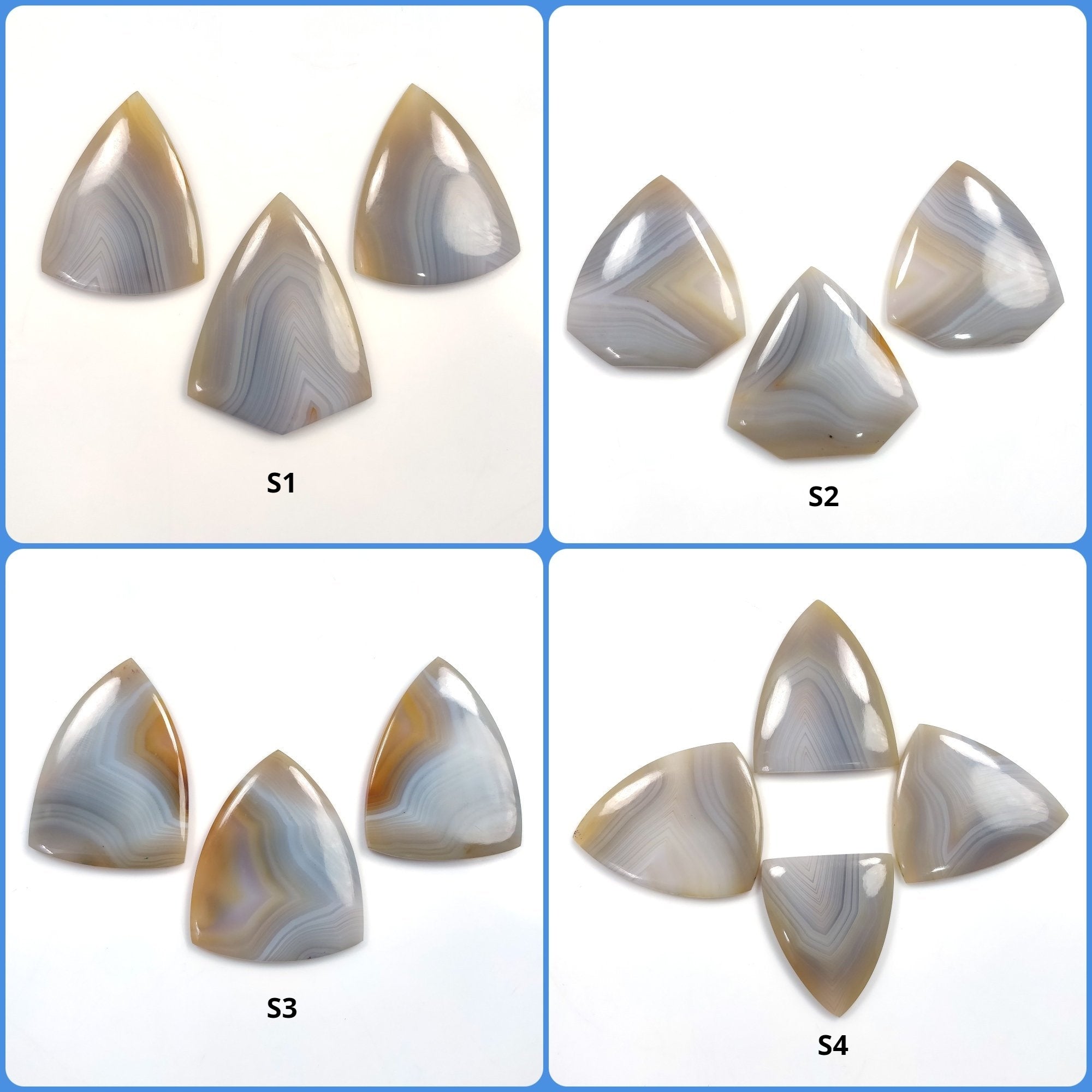 Natural Botswana Agate Gemstone Cabochon - Untreated Bi-Color Agate, 37mm (43x3mm) - 3pc & 4pc Sets for Jewelry Making, Wire Wrapping, and Healing Crystal Collections