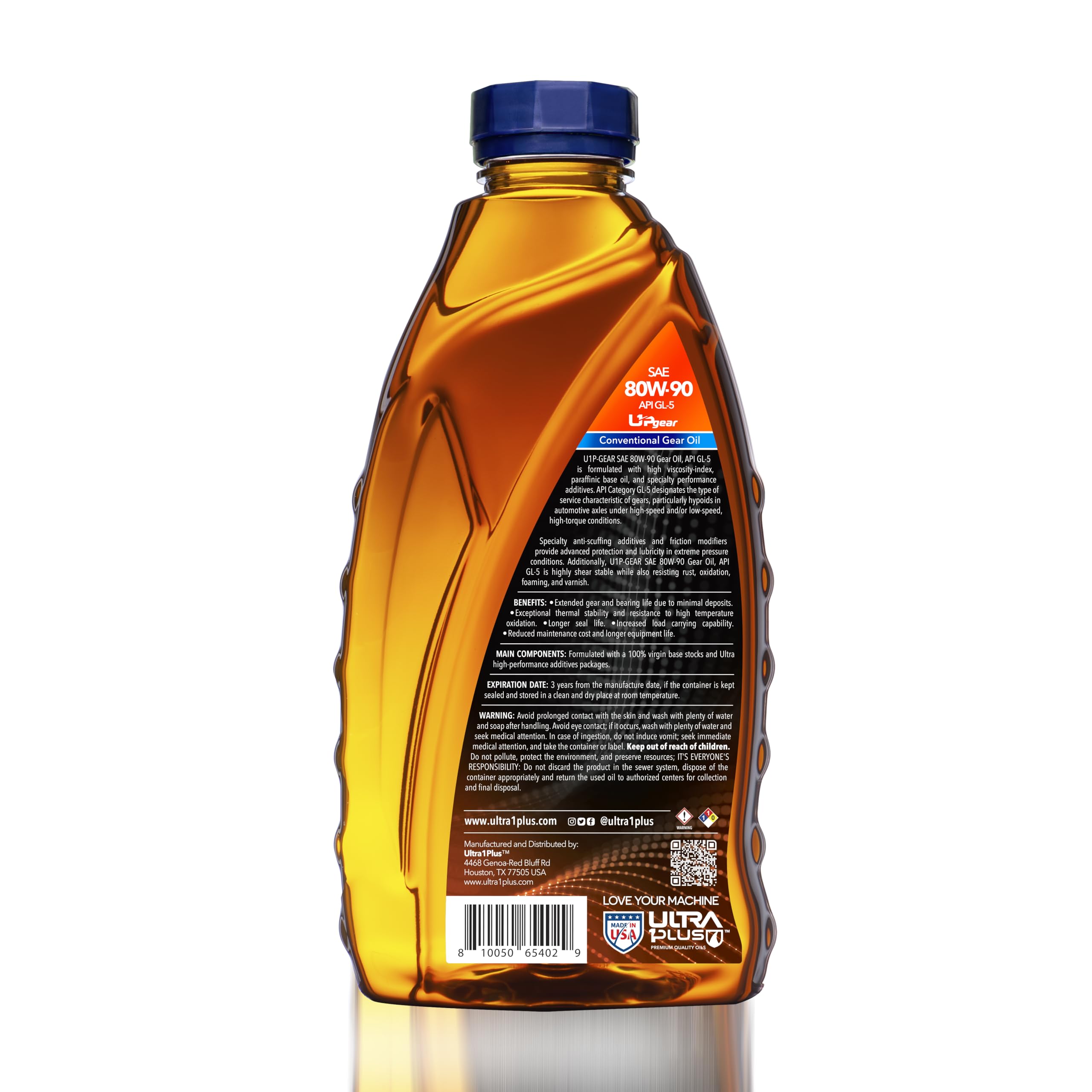 Ultra1Plus SAE 80W-90 Gear Oil API GL-5 - 12 Quart Bottle for Heavy-Duty Trucks, Differentials & Transmissions - High Performance Gear Lubricant for Off-Road, Towing & Commercial Vehicles