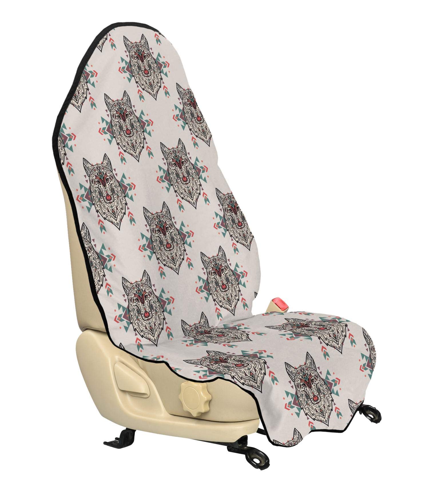 Ambesonne Dog Lover Car Seat Hoodie - Wolf Pattern Geometric Design, Non-Slip Universal Fit Car Seat Cover Protector (30