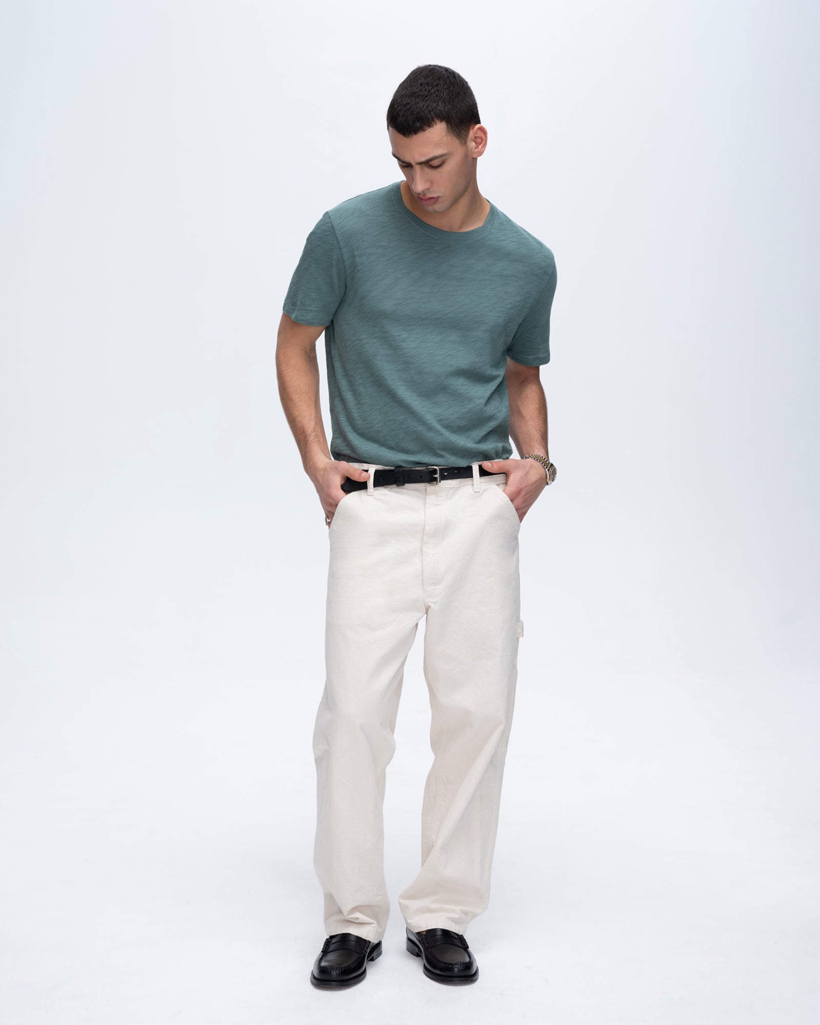 Slub Jersey Short Sleeve Crew Neck T-Shirt for Men & Women - Soft Spring Eucalyptus Color - Perfect for Casual Wear, Layering & Everyday Outfits