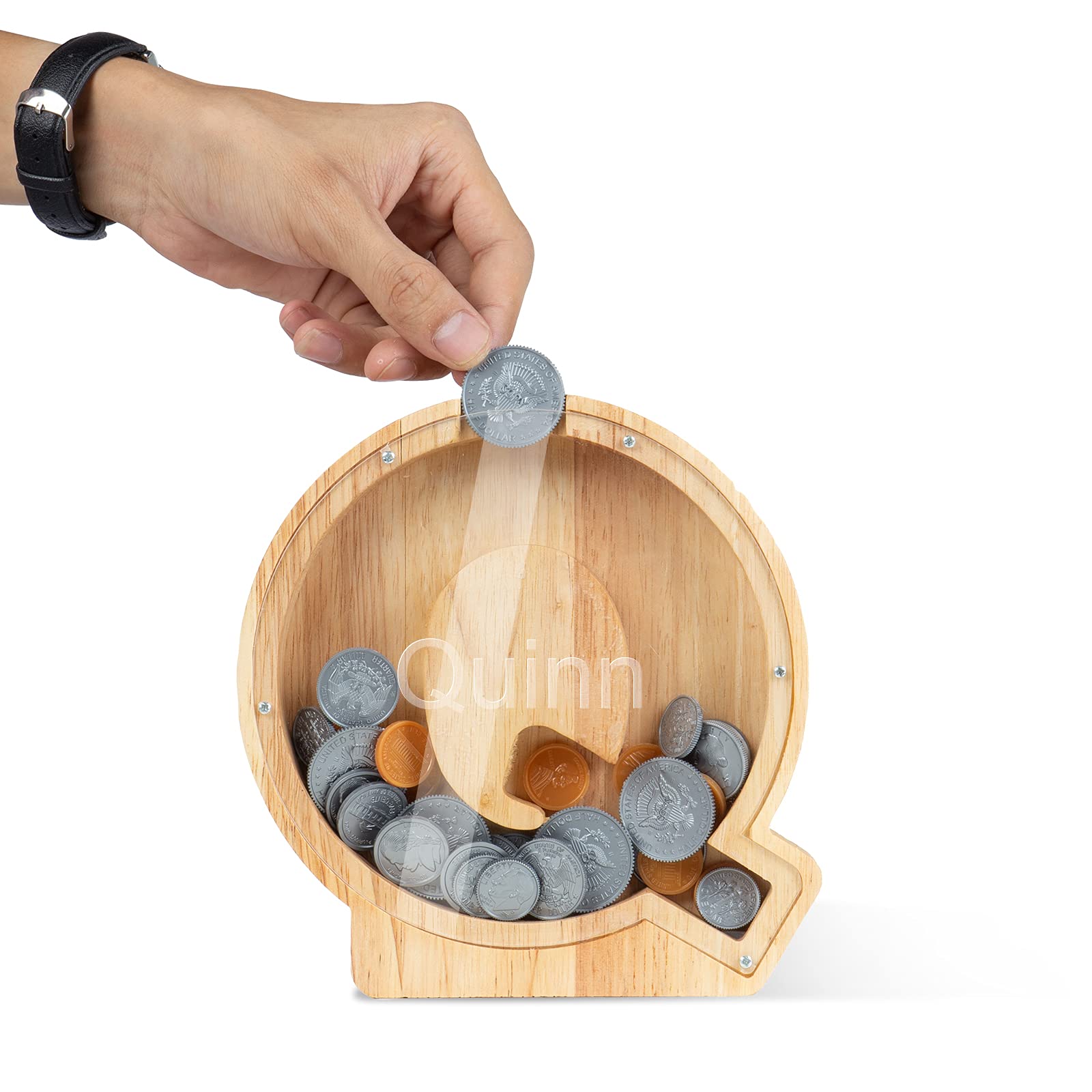 Personalized Wooden Money Bank - Custom 26 Letter Piggy Bank for Kids & Adults - Coin Saving Box with Lid - Perfect for Birthday Gifts, Home Decor & Financial Education (Use for Saving Coins, Cash & Teaching Kids Money Management)