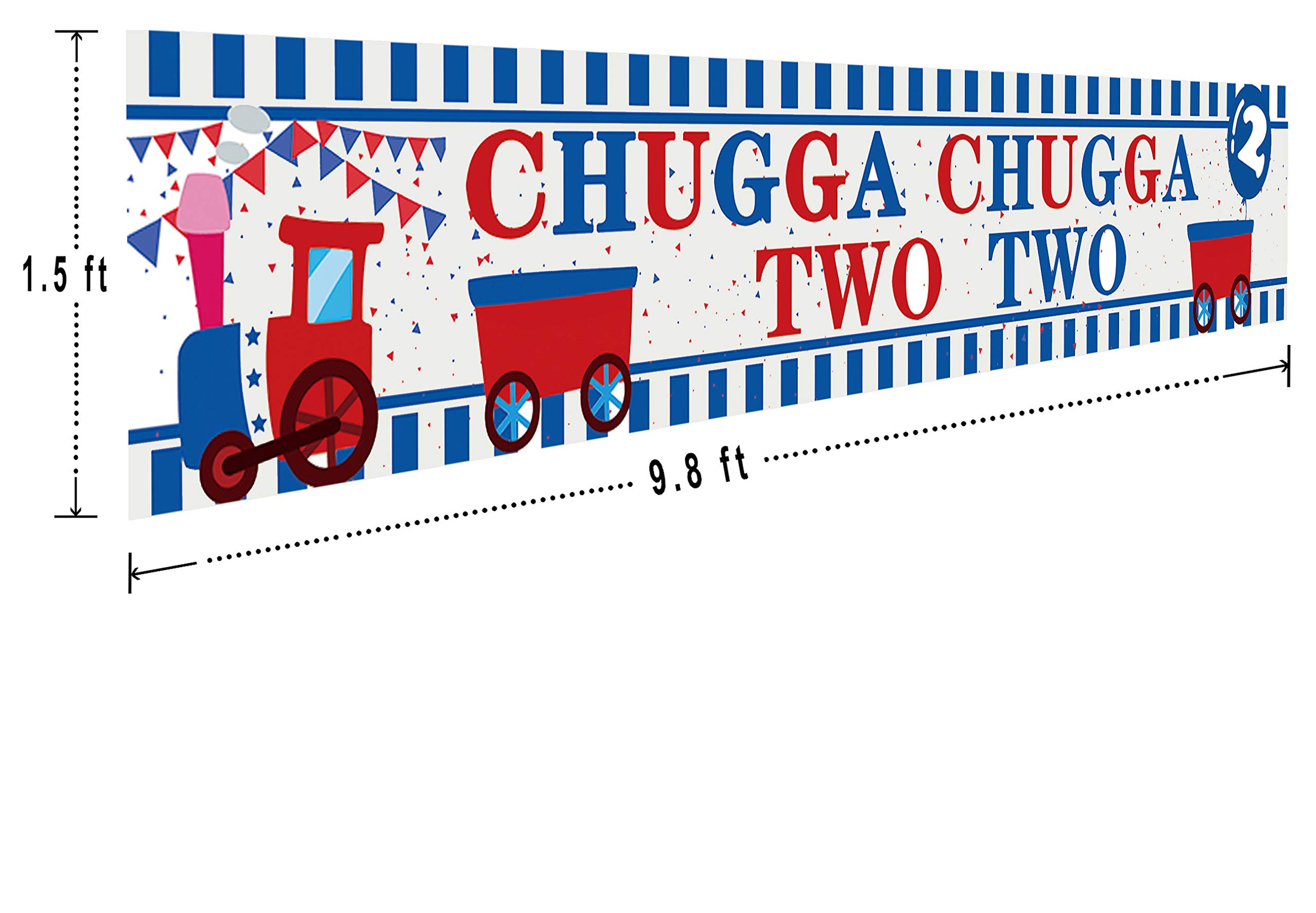 Chugga Chugga Two Two Train Themed 2nd Birthday Party Banner - Large 9.8x1.6 Feet Happy Birthday Decorations for Boys Girls, Baby Shower & Toddler Birthday Party Supplies
