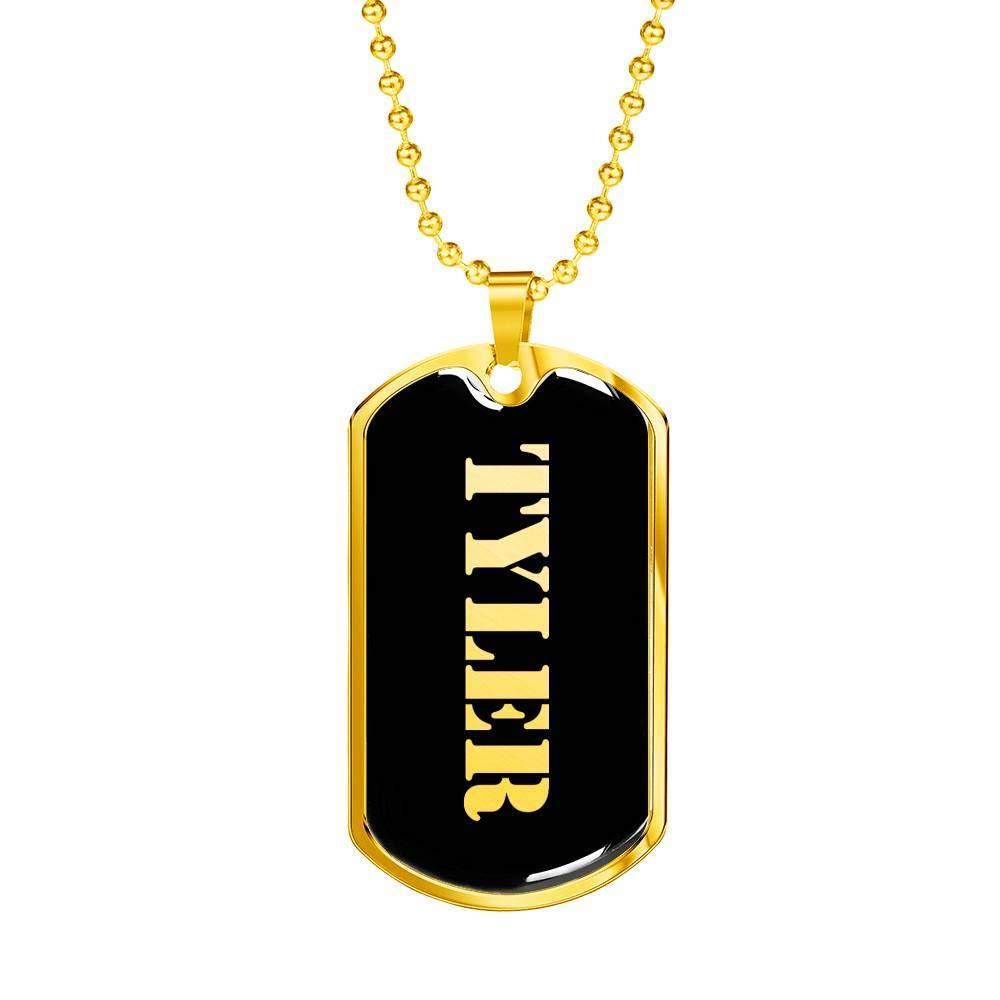 Tyler v2 18k Gold Plated Luxury Dog Tag Necklace - Personalized Name Engraved Jewelry for Men, Father's Day & Birthday Gifts - Perfect for Everyday Wear, Special Occasions & Gifting