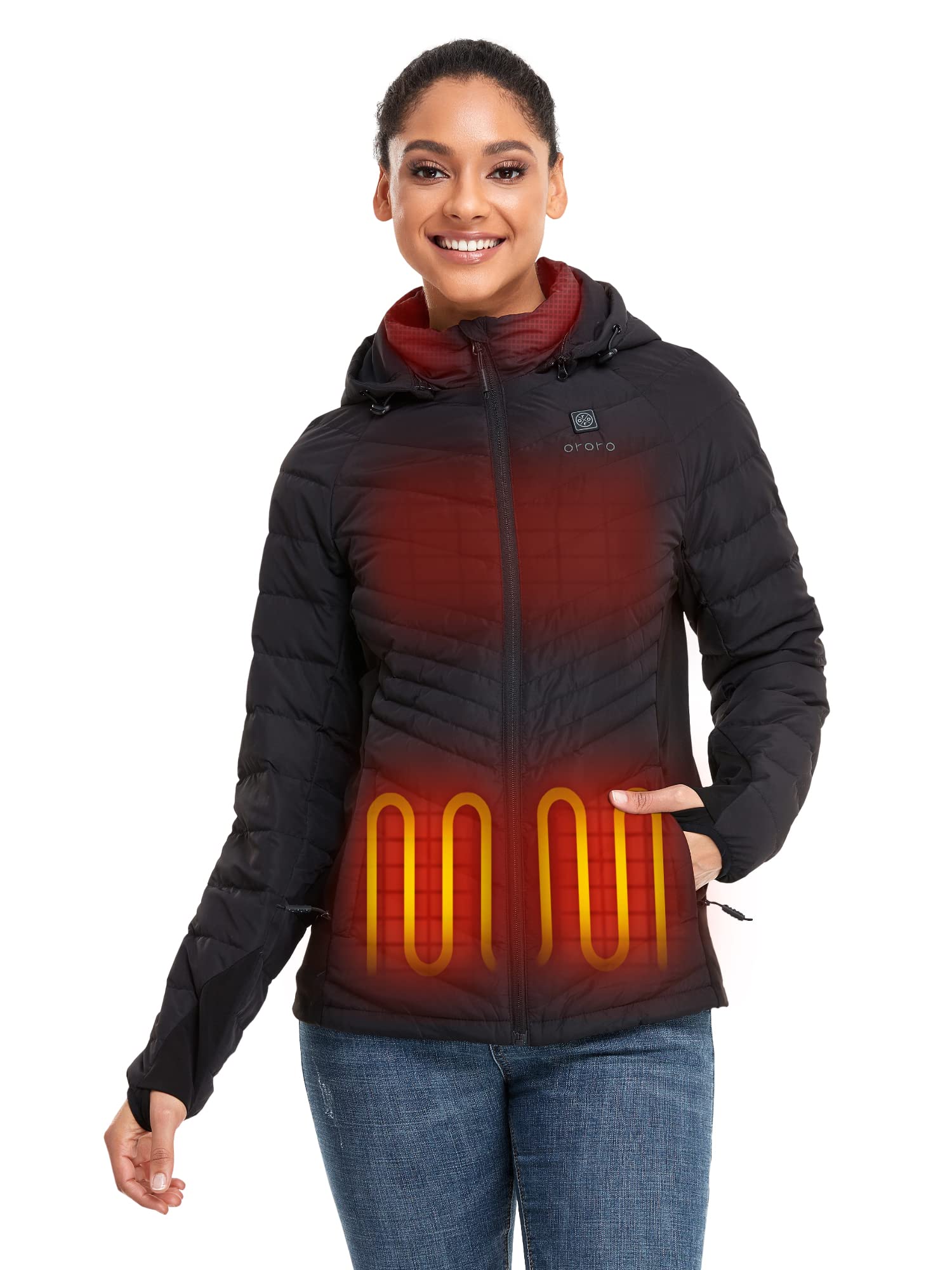 ORORO Women's 800-Fill Power Heated Down Jacket - Lightweight Winter Coat with Battery Pack (Charger Sold Separately) | Perfect for Skiing, Snowboarding & Outdoor Winter Activities