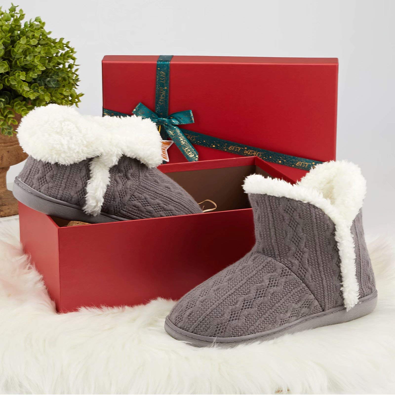 TUOBUQU Women's Cozy Plush Bootie Slippers - Warm Winter House Shoes for Indoor & Outdoor Use - Perfect for Home, Office, and Cold Weather Comfort