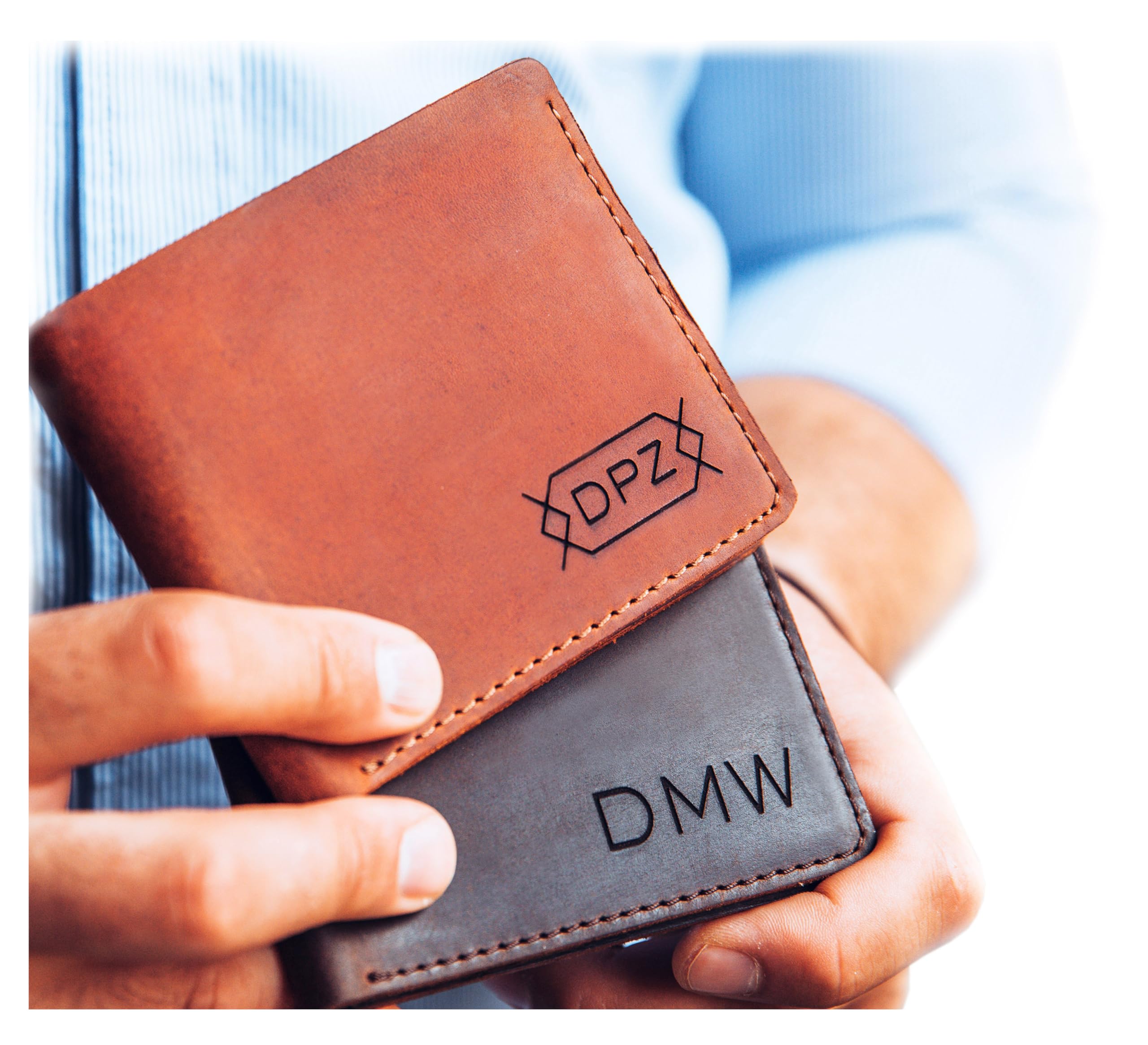100% Genuine Leather Bifold Wallet for Men - Custom Engraved Name/Initials - Handcrafted in USA - Perfect Anniversary, Groomsmen & Christmas Gift - Durable Slim Wallet for Everyday Use & Travel