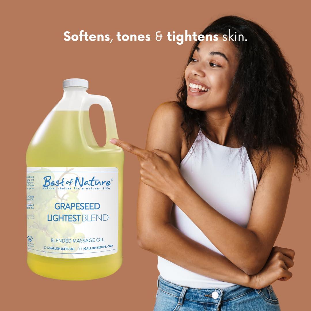 Best of Nature Grapeseed Lightest Blend Massage Oil - 100% Pure Natural Body & Skin Care Oil for Massage Therapists | Non-Greasy, Nourishing & Soothing Formula | 5 Gallon Pail (640 fl oz) | Perfect for Professional Spa, Aromatherapy & Relaxation Massages