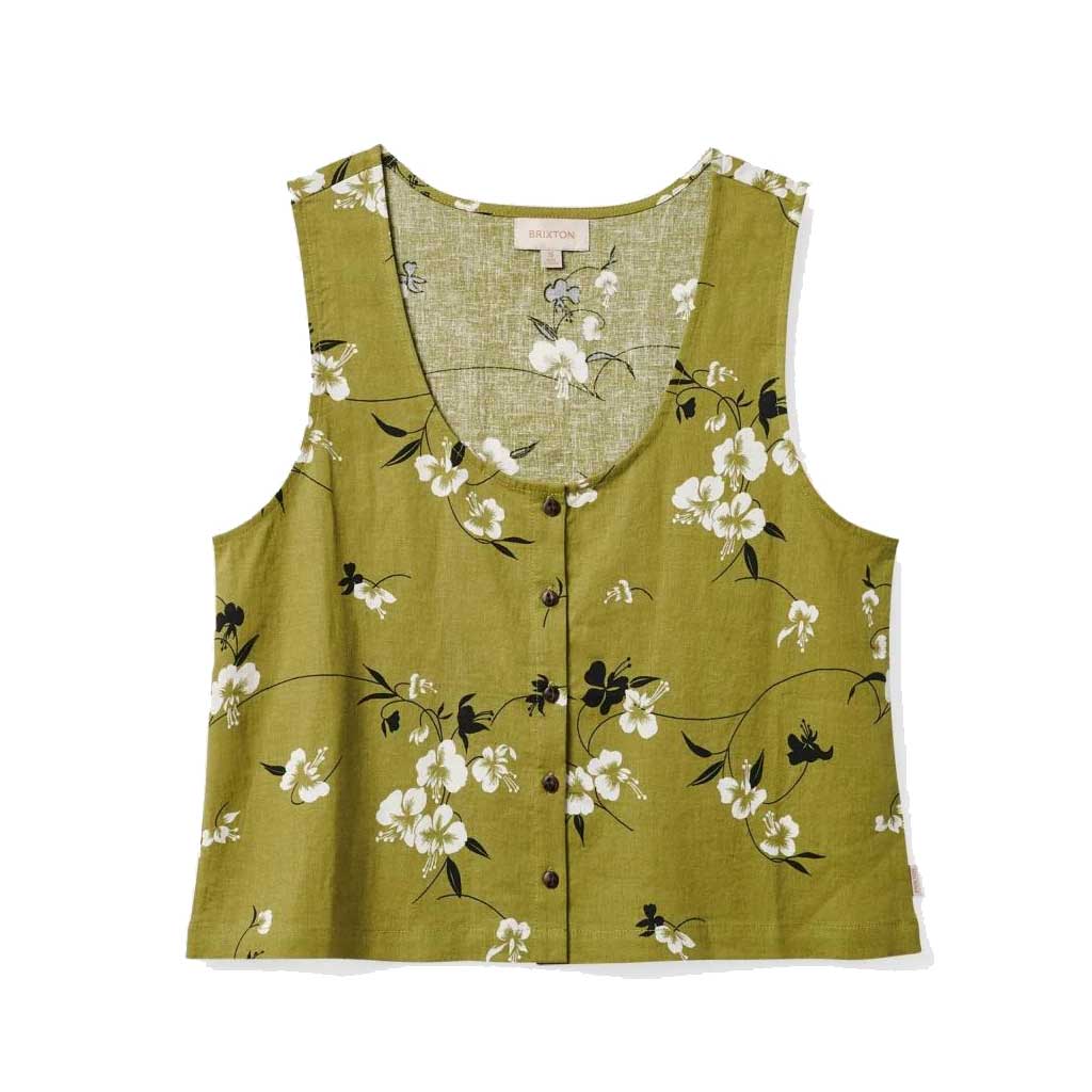 Brixton Women's Lanai Linen Tank Top - Breathable Moss Green Summer Blouse for Casual Outings & Beach Vacations