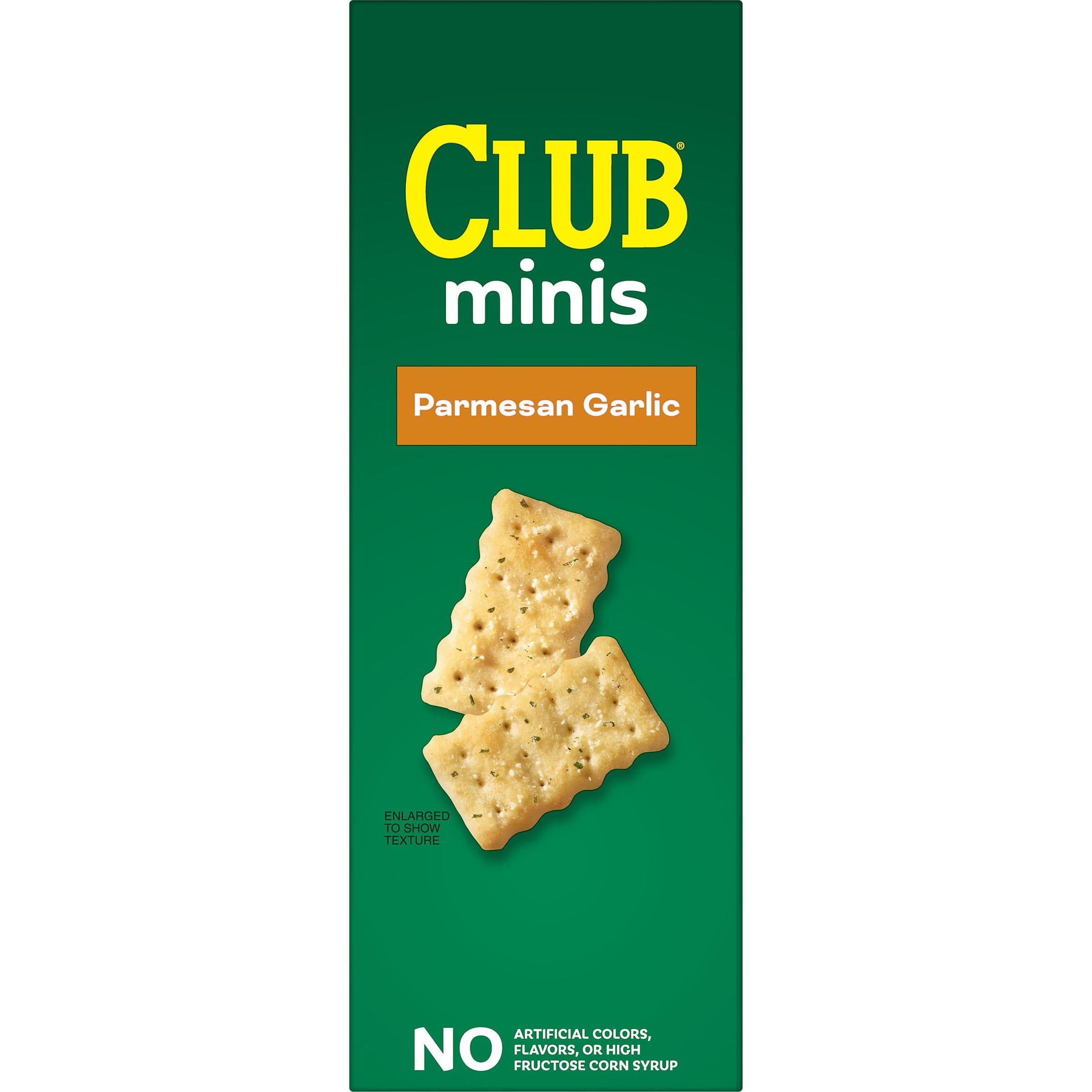 Club Minis Parmesan Garlic Crackers - 11oz Box (Pack of 1) | Crunchy Baked Snacks for Lunch, Parties & On-the-Go | Perfect with Dips, Cheese & Charcuterie Boards