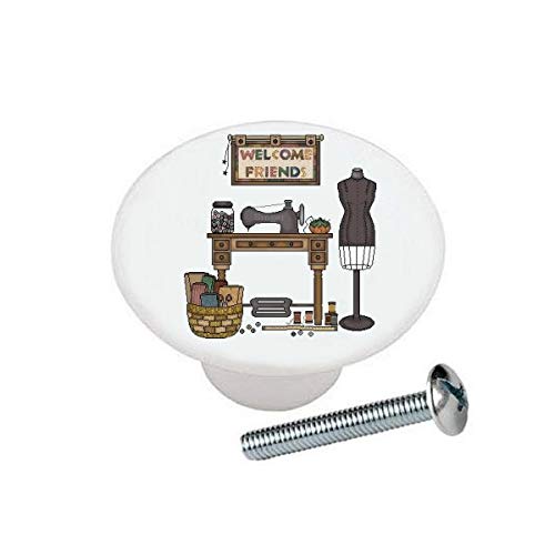 Vintage Welcome Friends Treadle Sewing Machine Mannequin - Glossy Ceramic Dresser Drawer Pulls & Cabinet Knobs for Crafts and Sewing - Perfect for Antique Home Decor and DIY Sewing Room Projects