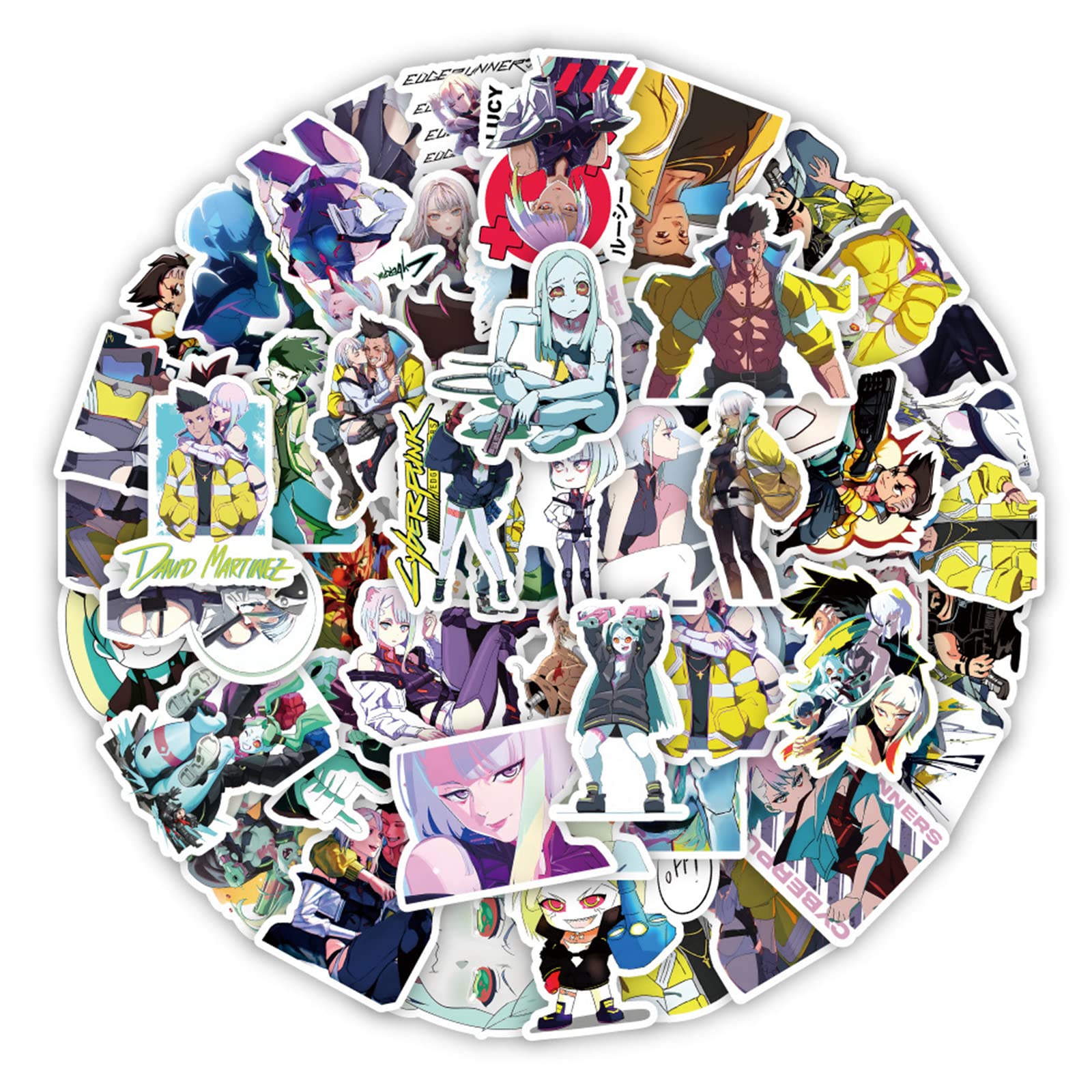 Cyberpunk: Edgerunners Vinyl Stickers 50pcs - Waterproof Decals for Laptop, Skateboard, Guitar, Luggage - Cool Anime Stickers for Teens & Adults - Perfect for Gaming Setups, School Supplies & Travel Gear