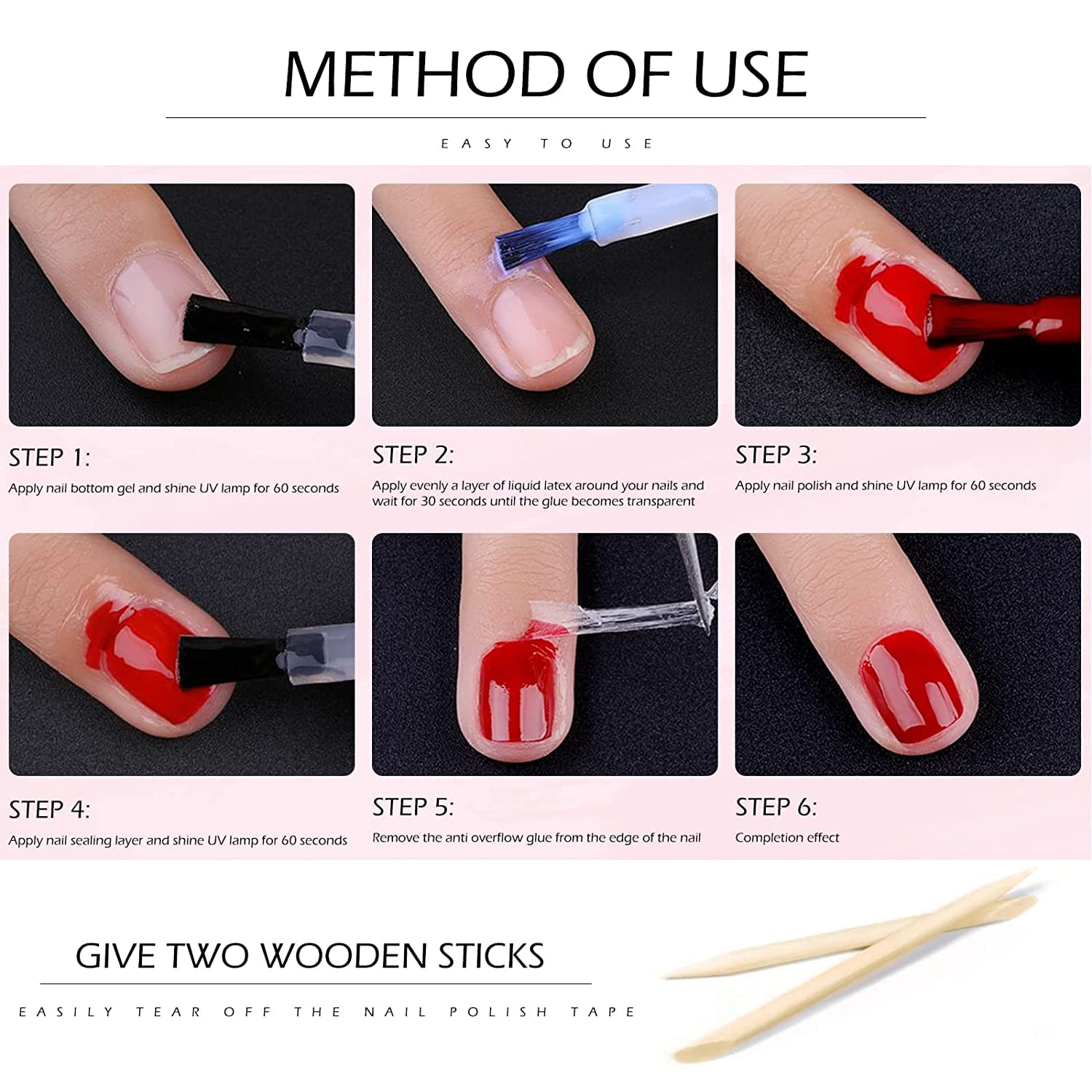 D.B.Z.® 12ml Nail Peel Off Liquid Tape Set – Latex Cuticle Guard & Skin Barrier for Gel Manicure, Includes 2 Free Wooden Cuticle Sticks | Perfect for Nail Art, Polish Protection & DIY Manicures at Home