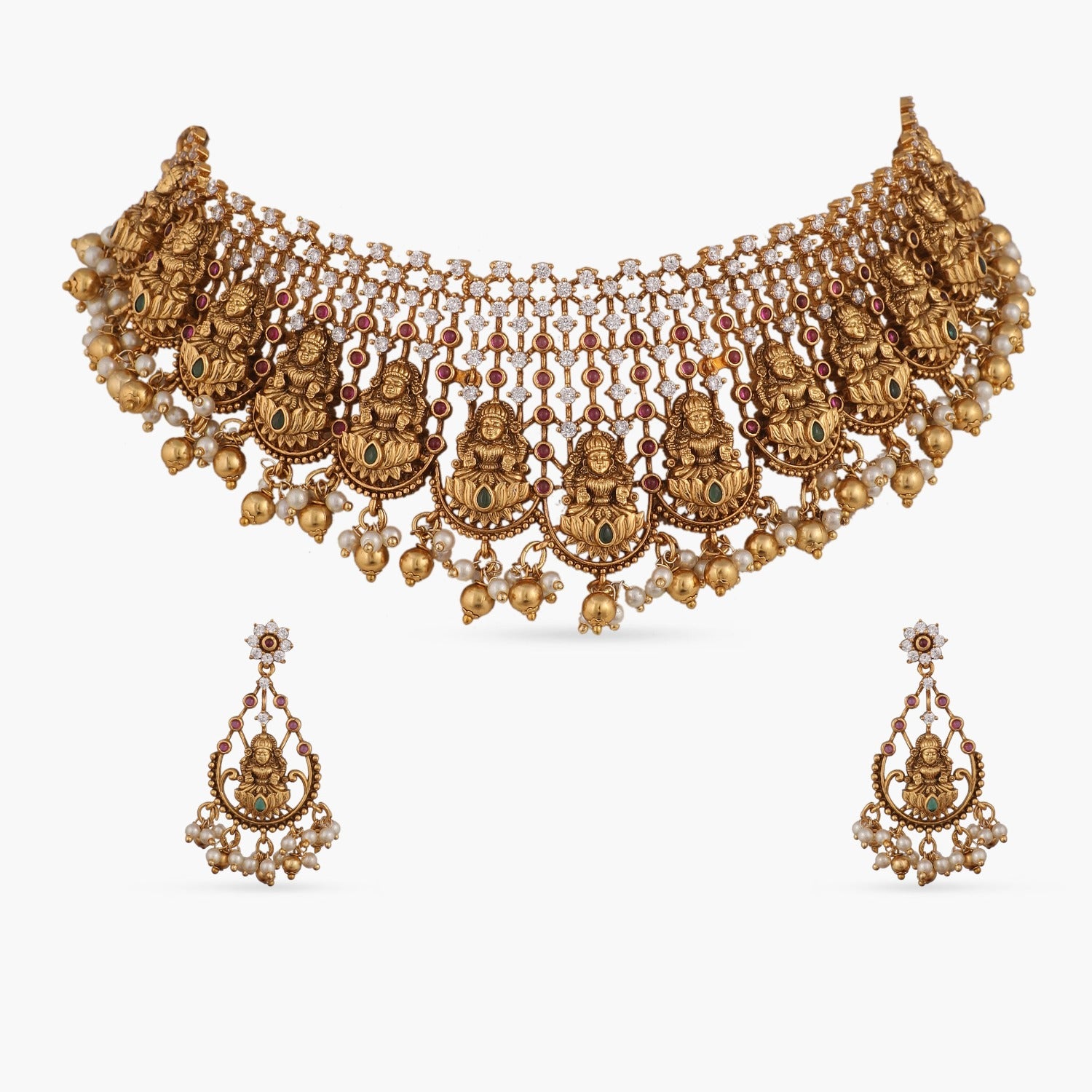 Varalaxmi Antique Choker Set - Traditional Indian Bridal Jewelry for Weddings & Festivals | Elegant Necklace for Women, Perfect for Ethnic Outfits & Special Occasions