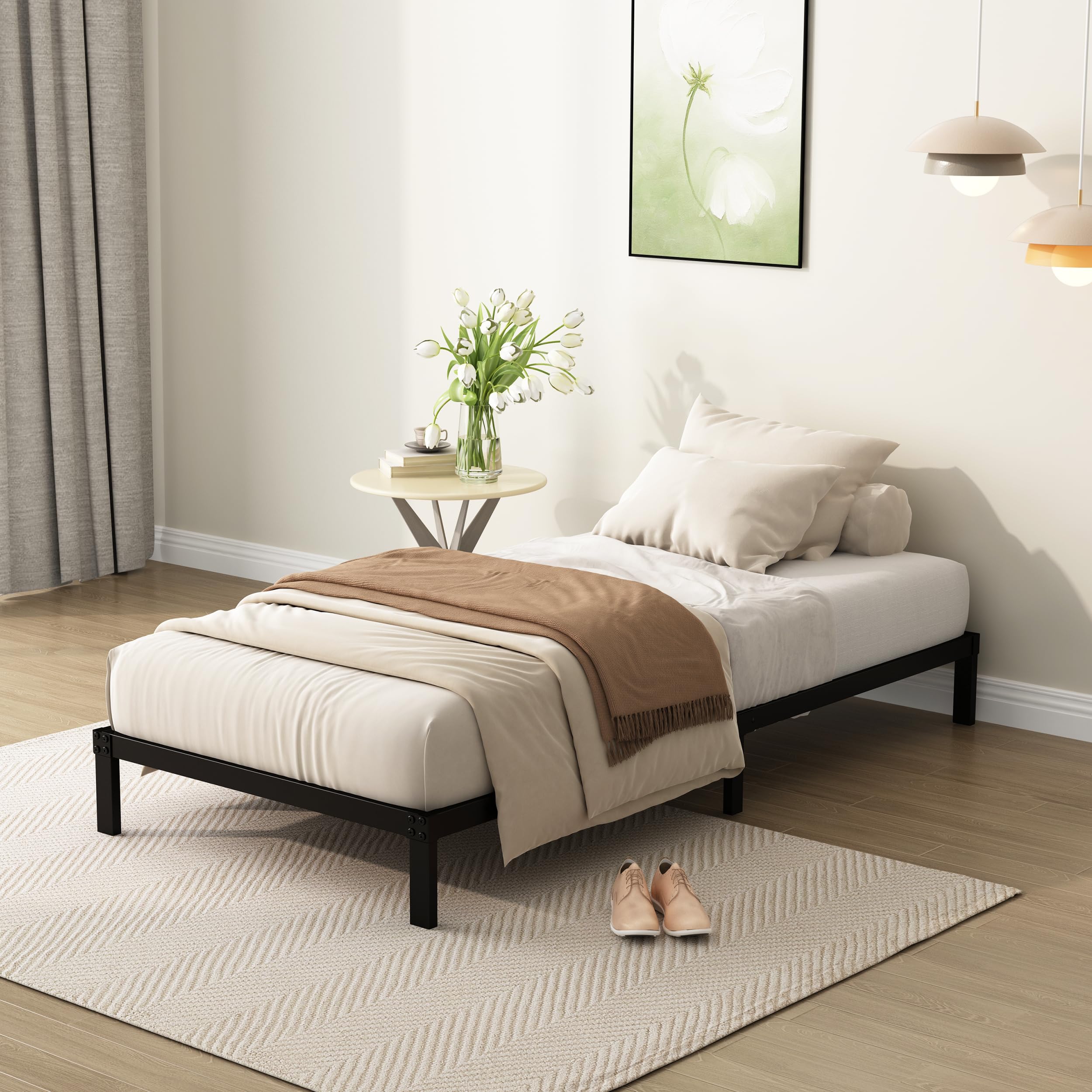 9 Inch Twin Bed Frame Heavy Duty Low Profile Metal Platform - No Box Spring Needed, Easy to Assemble, Noise Free Mattress Foundation - Black - Perfect for Kids Rooms, Guest Beds & Small Spaces