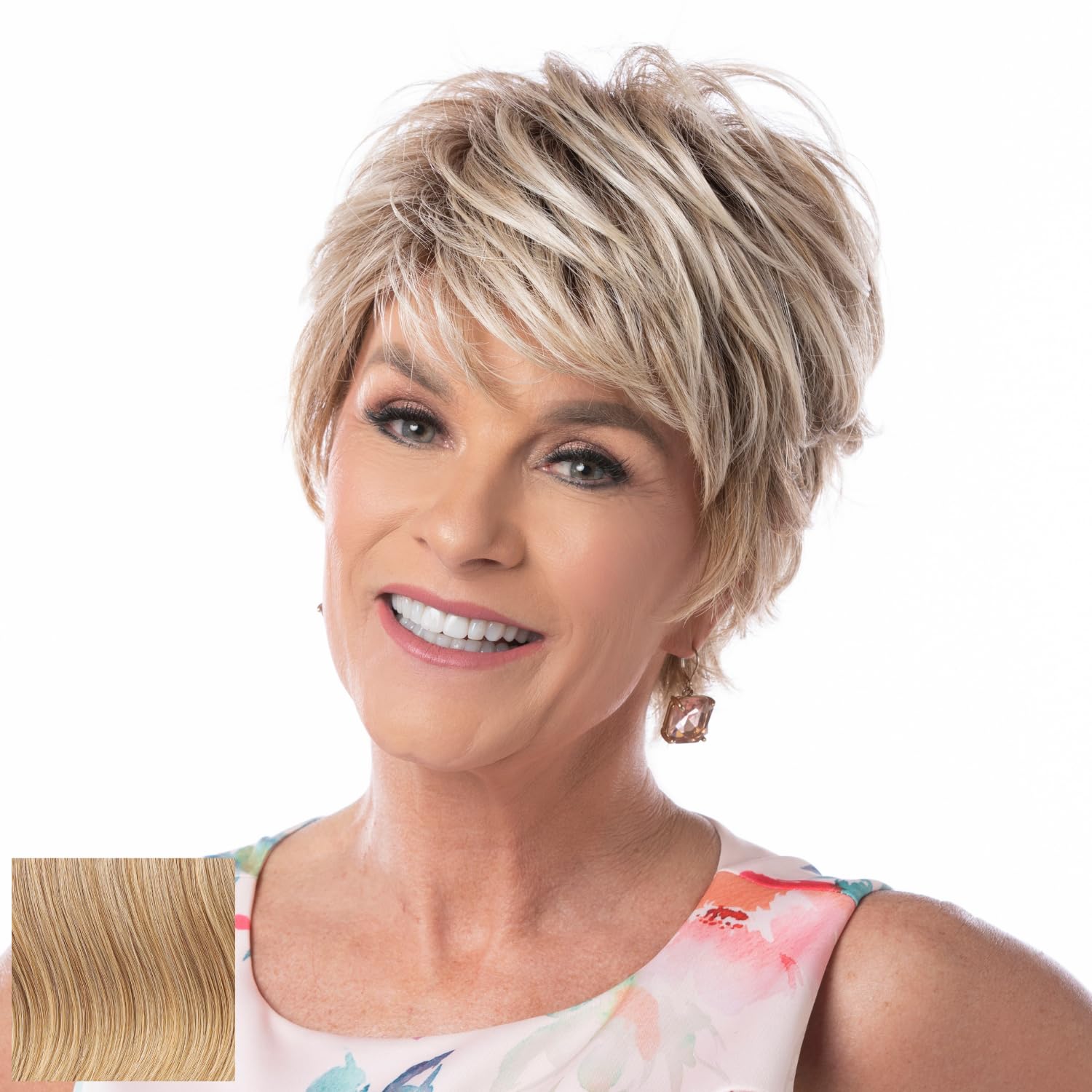 Toni Brattin Anytime Wig - Short Popular Cut with Subtle Sweeping Bangs & Textured Wavy Back - Heat-Friendly Synthetic Fiber Mimics Natural Hair - Adjustable Comfort Fit (Medium Blonde, Plus Size) - Perfect for Daily Wear, Cosplay, and Hair Loss Solutions