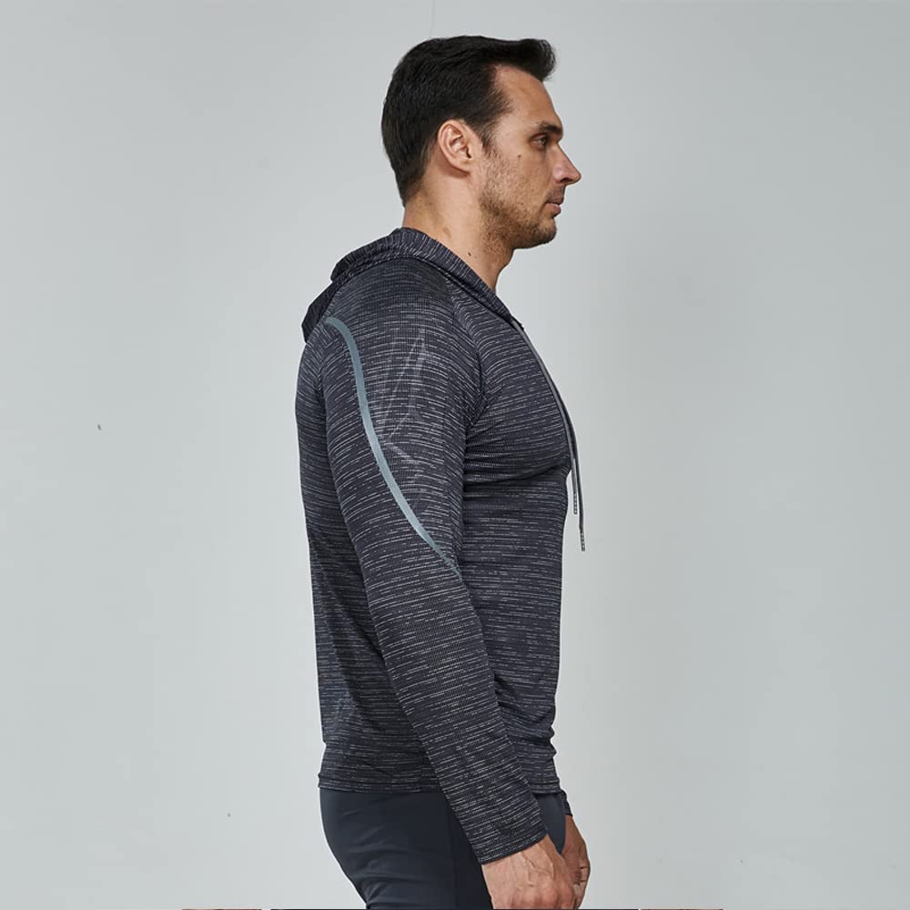 Men's Long Sleeve Compression Running Shirt - Moisture Wicking Dry Fit Athletic Hoodie for Workout & Training | Gym, Jogging, Outdoor Sports