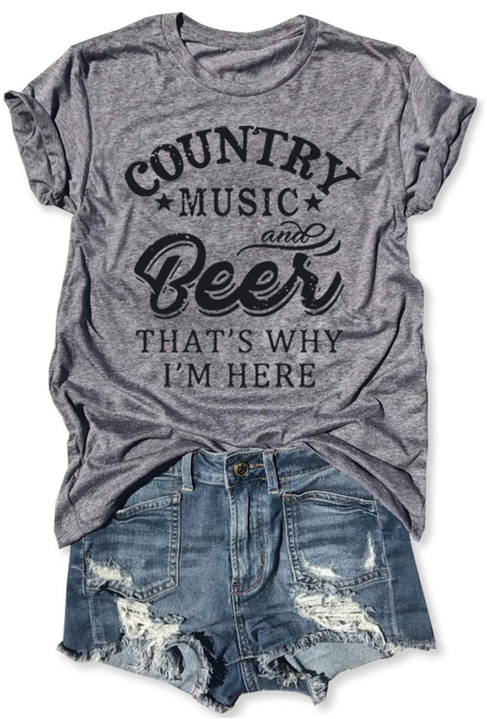 Funny Country Music and Beer Drinking T-Shirt for Women - Vintage Summer Vacation Tee - Perfect for Concerts, BBQs & Casual Outings