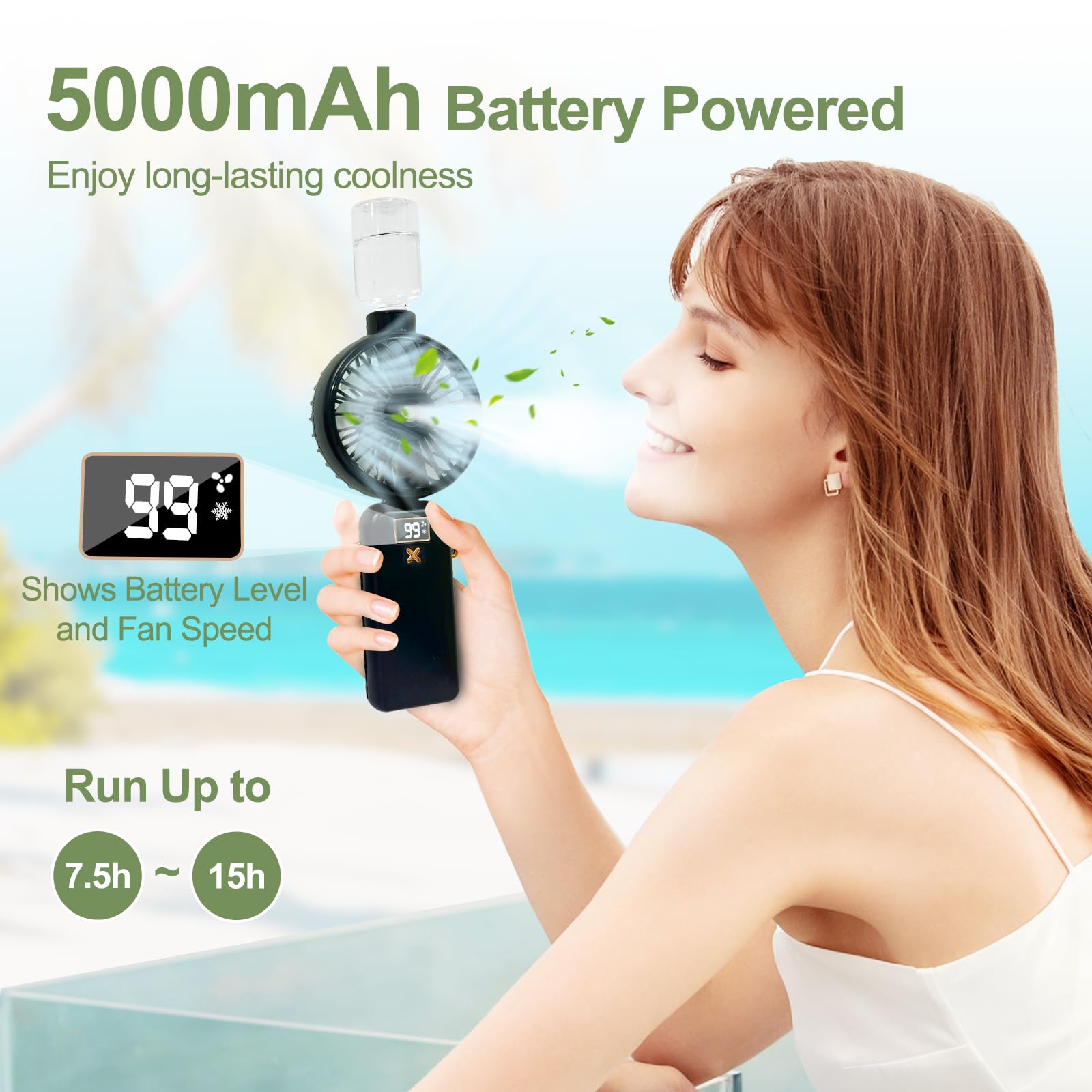**POCKET PANDA Portable Handheld Misting Fan - 5000mAh Rechargeable Personal Cooling Fan with Water Spray, Small & Lightweight for Travel, Home, Office, Outdoor Activities - Perfect for Men & Women (Black)**