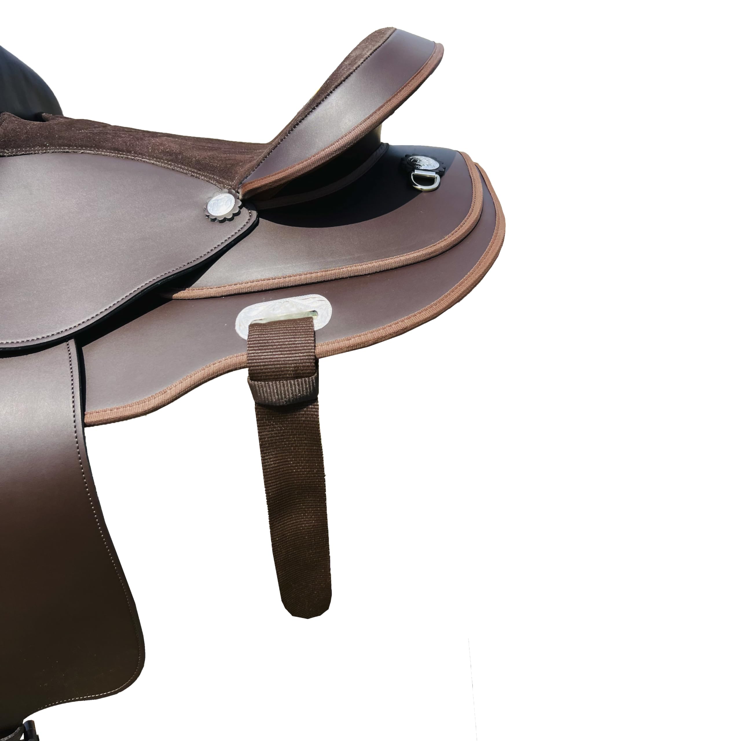 Premium Western Trail Saddle for Adults - Straight Round Design Comfortable Riding Saddle for Pleasure & Trail Riding - Durable Leather Equestrian Saddle for Horseback Riding, Ranch Work & Outdoor Adventures