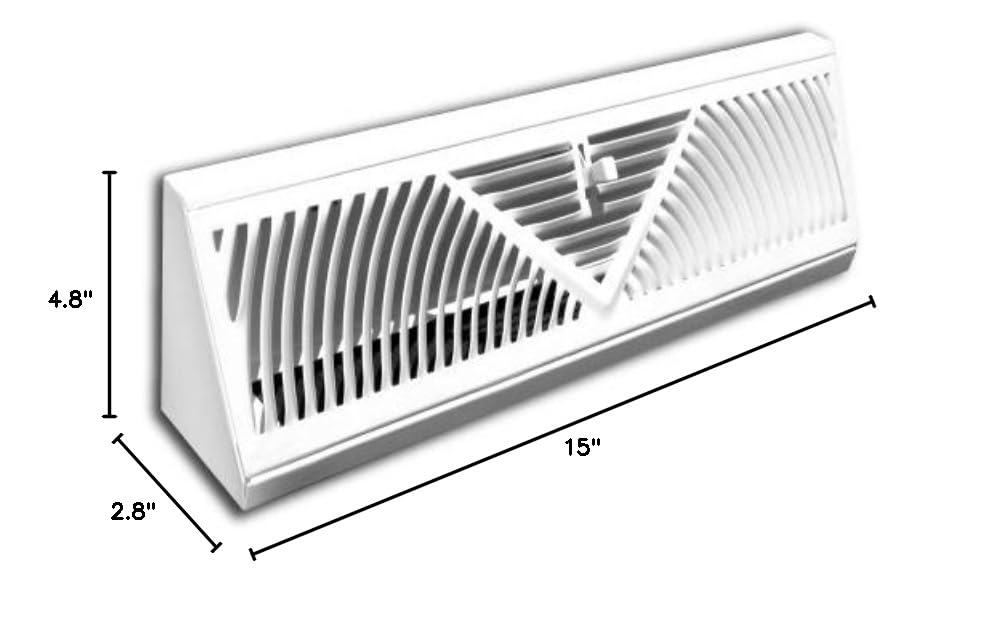 Truaire 15-Inch C115SW White Powder Coated Floor Baseboard Diffuser with Duct Opening Measurements - Perfect for HVAC Airflow Control in Homes & Offices