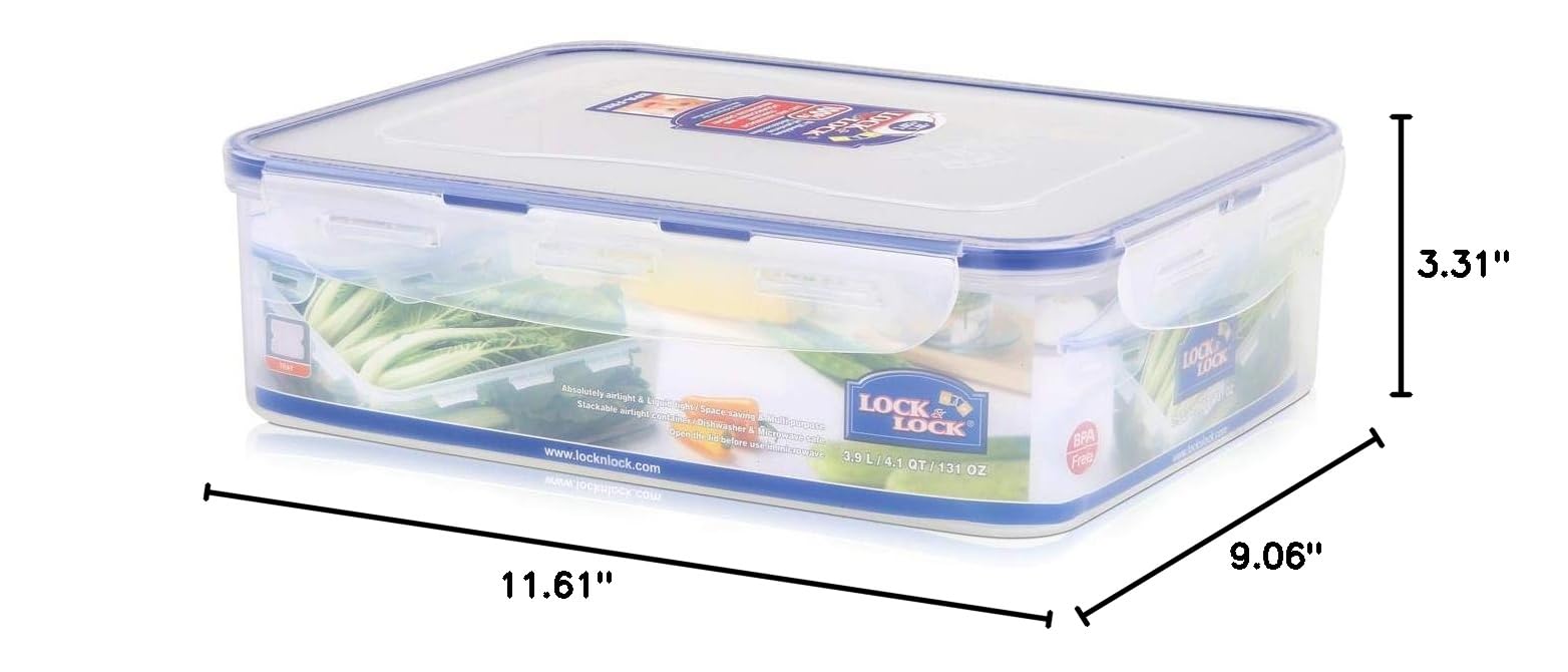 Lock & Lock HPL834 3.9L Airtight Rectangular Food Storage Container with Lid | BPA-Free Plastic Meal Prep & Leftovers Organizer | Perfect for Kitchen, Pantry, Office & Picnic Lunch Box Storage