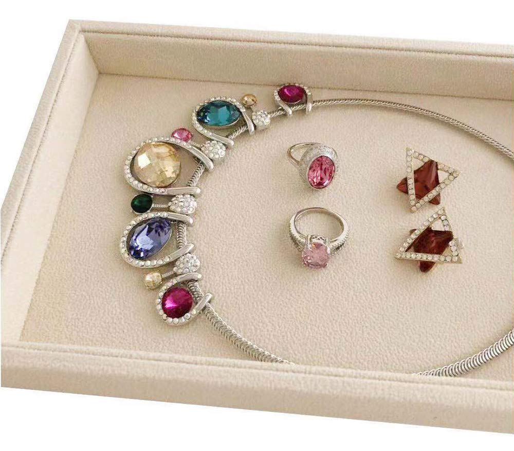 Premium Light Beige Jewelry Organizer Tray - Stackable Open Grid Drawer Inserts for Closet & Vanity Organization - Perfect for Necklaces, Rings & Earrings Storage