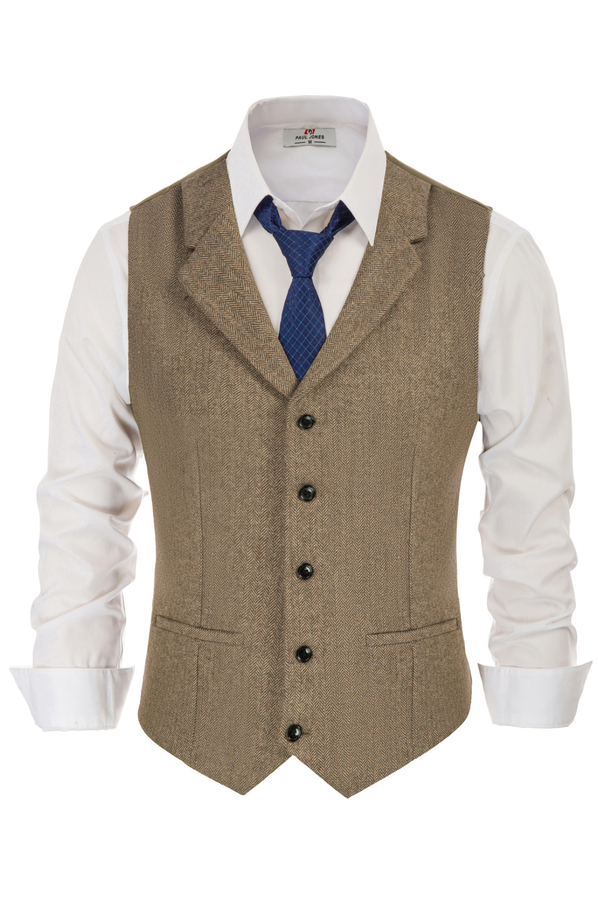 Men's Slim Fit Herringbone Tweed Wool Blend Waistcoat Vest - Western Style Formal Suit Vest for Weddings, Parties & Business Events