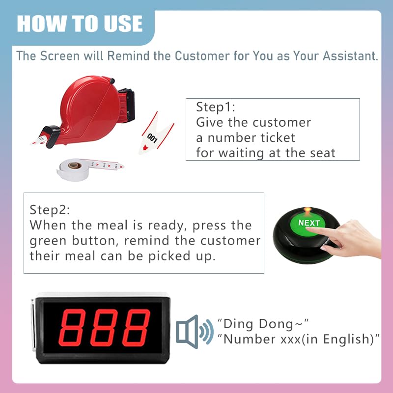 CYSSJF 3-Digit Queue Management System - Digital Ticket Dispenser with Call Buttons for Restaurants, Clinics & Retail Stores | 1 Display + 1 Ticket Dispenser + 3 Call Buttons + Reset Button | Perfect for Order Lines, Waiting Areas & Customer Service Counters