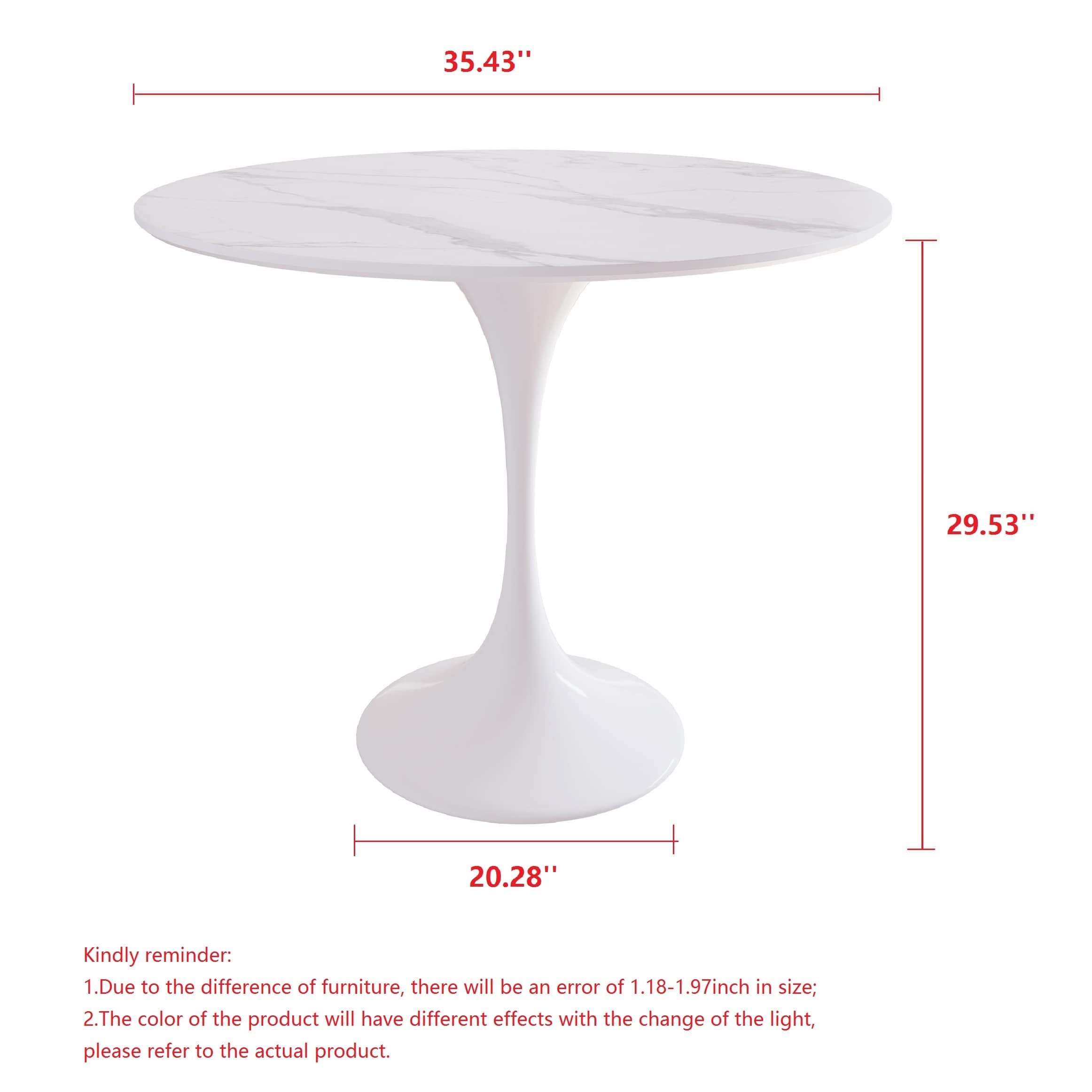 Minimalist 35.43 Inch White Rock Slab Round Dining Table - Modern Kitchen & Dining Room Furniture for Small Spaces