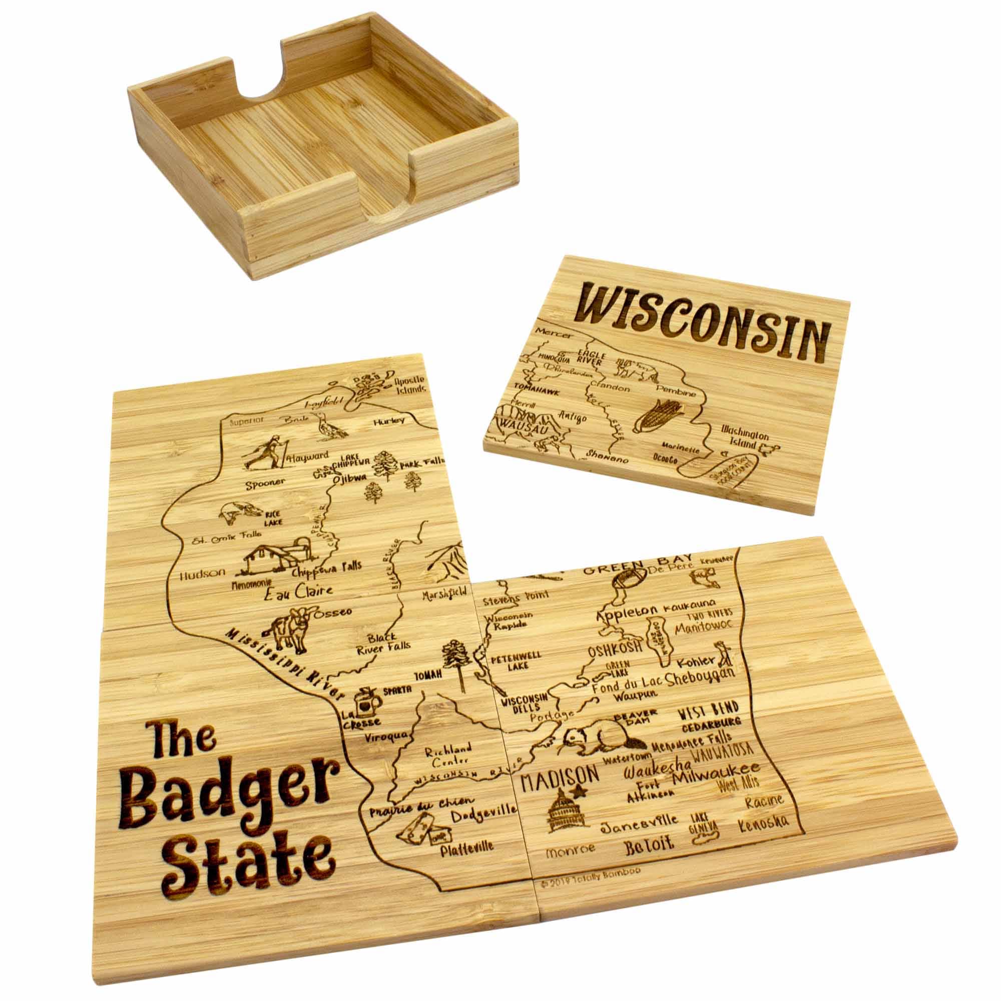 4-Piece Wisconsin Puzzle Coaster Set with Storage Case - Perfect for Home, Office, and Gifts - Fun and Functional Drink Coasters for Beer, Coffee, and Wine Lovers