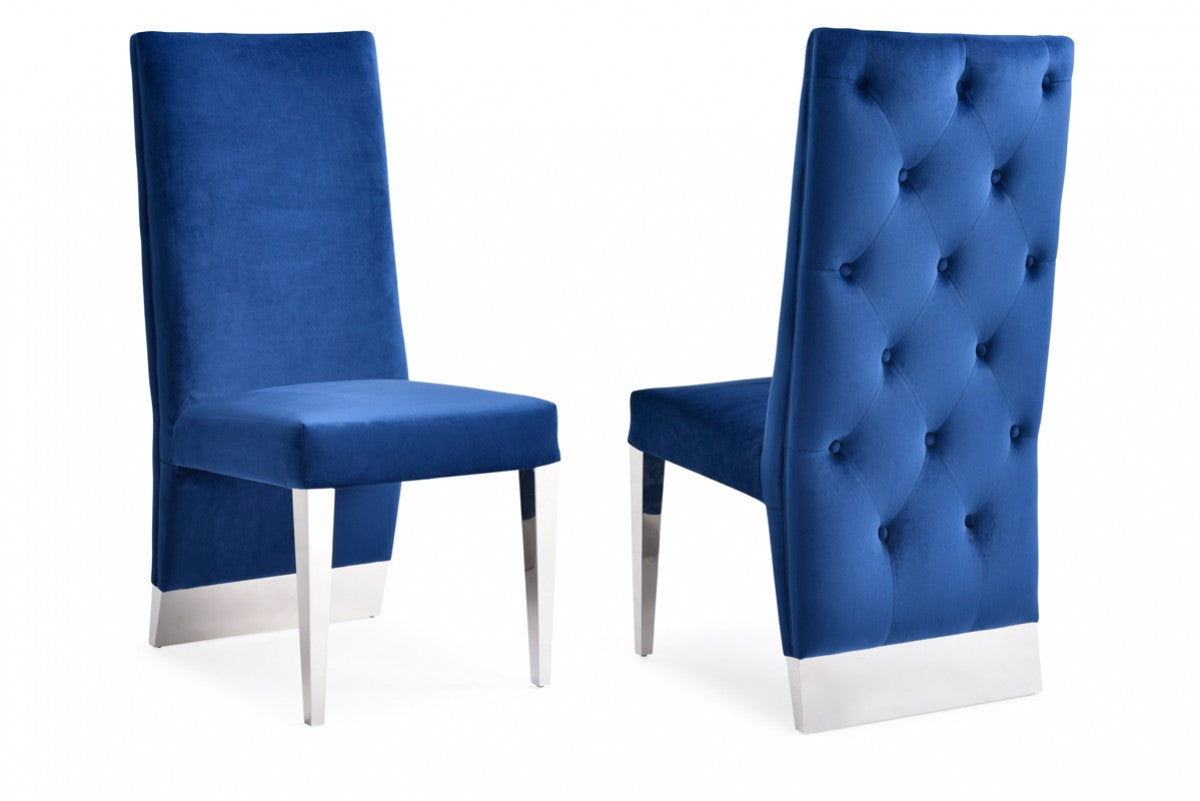 Kolpin Blue Velvet & Stainless Steel Dining Chairs (Set of 2) - Modern Kitchen & Dining Room Furniture for Home Decor, Restaurant, and Office Use