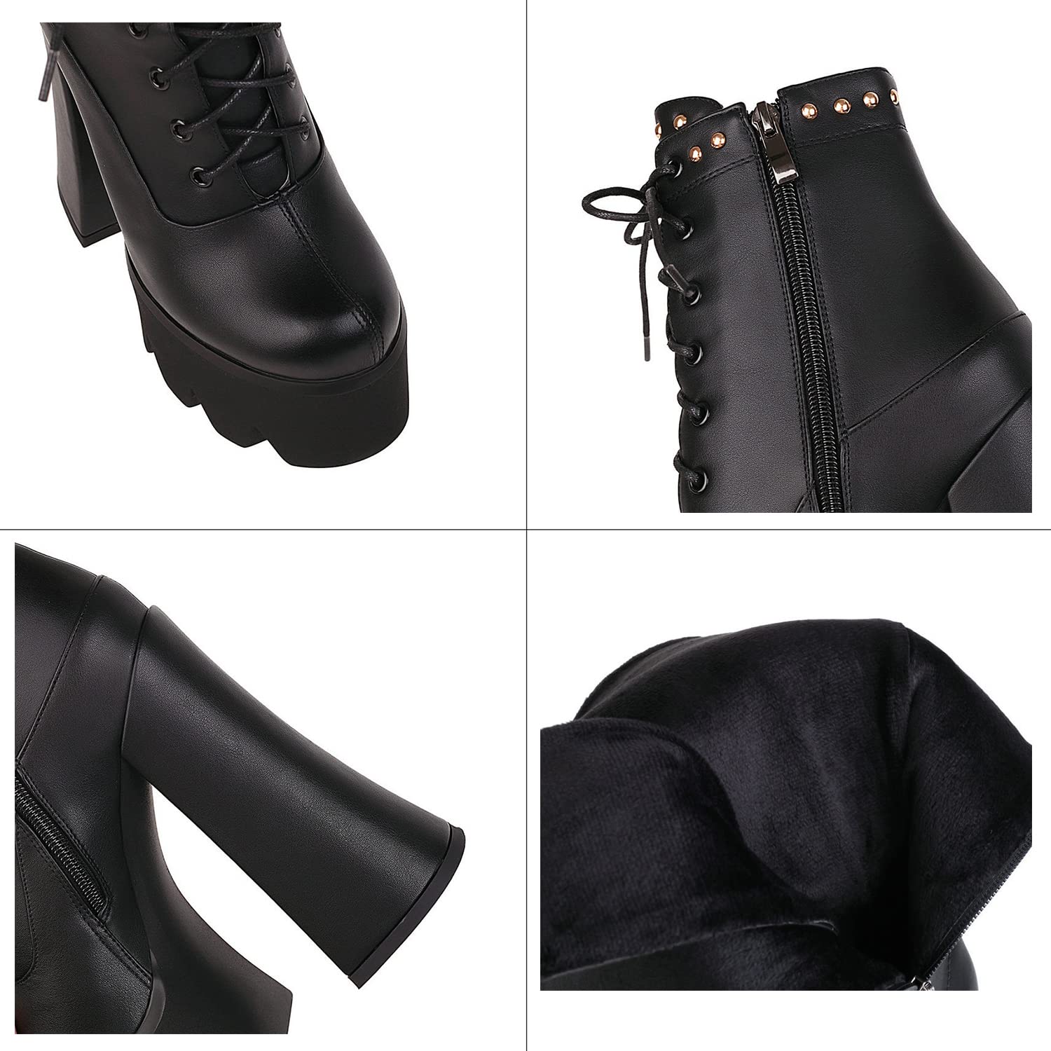 Women's Closed Toe Block High Heel Ankle Boots - Leather Motorcycle Biker Boots with Platform for Casual Wear | Perfect for Riding, Night Out & Street Style Fashion