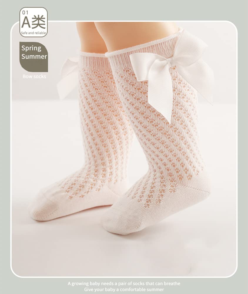 QandSweet Baby Girl Knee-High Socks with Bows - Non-Slip Toddler & Infant Stockings for Newborns - Perfect for Special Occasions, Photo Shoots & Everyday Wear